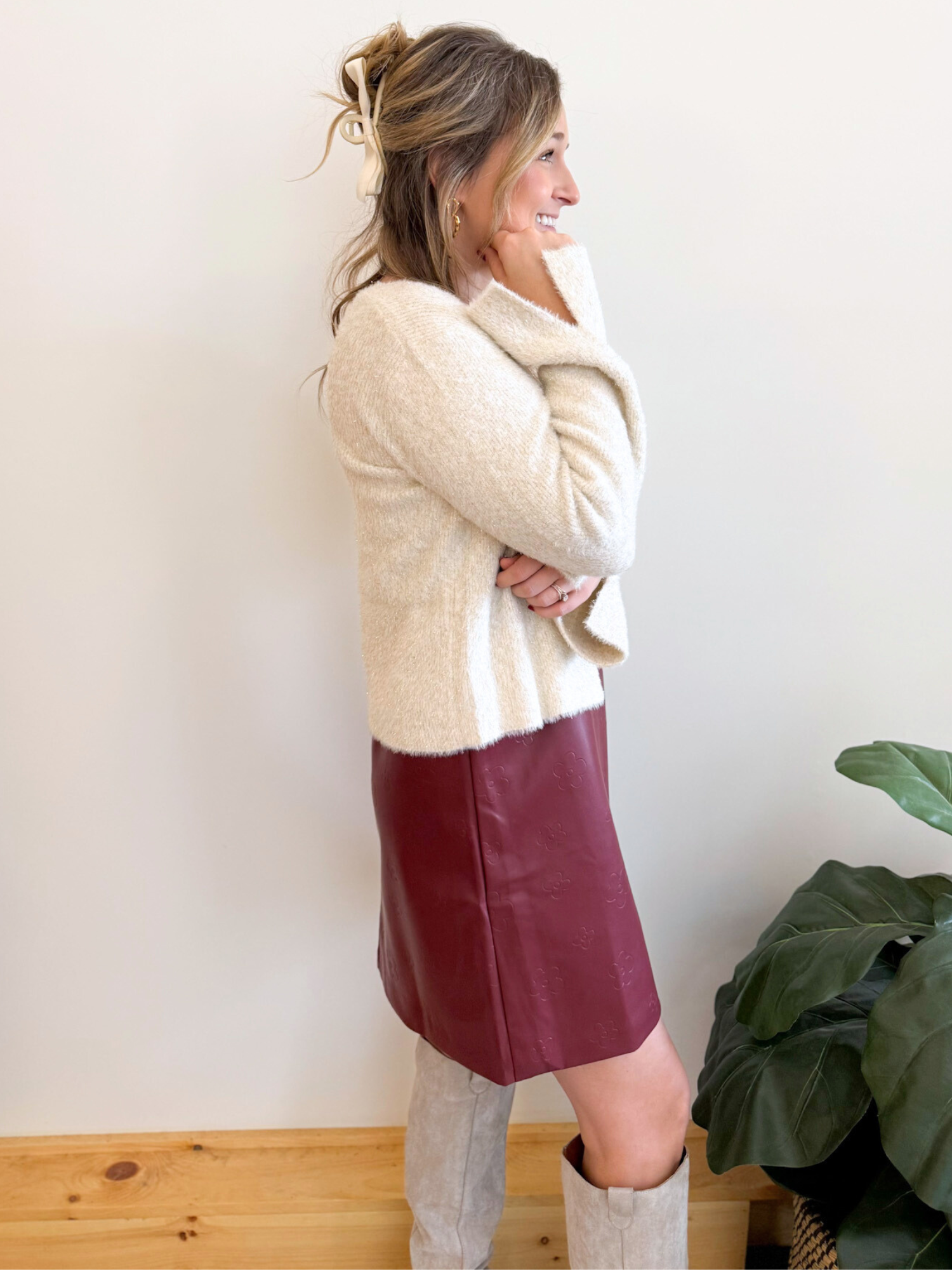 Alix Metallic Eyelash Sweater -Collective Rose