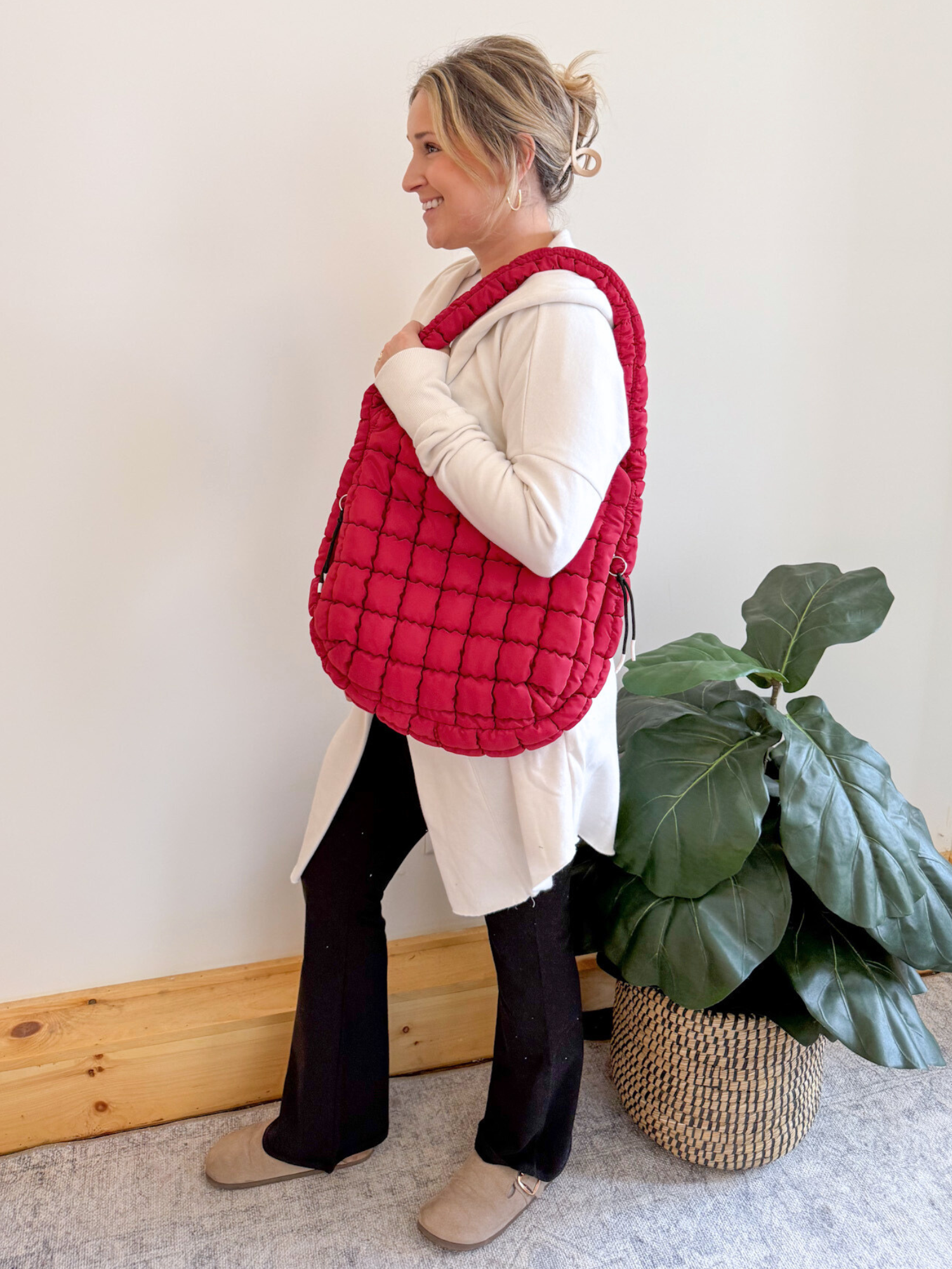 Carmen Quilted Hobo Tote Bag - Collective Rose