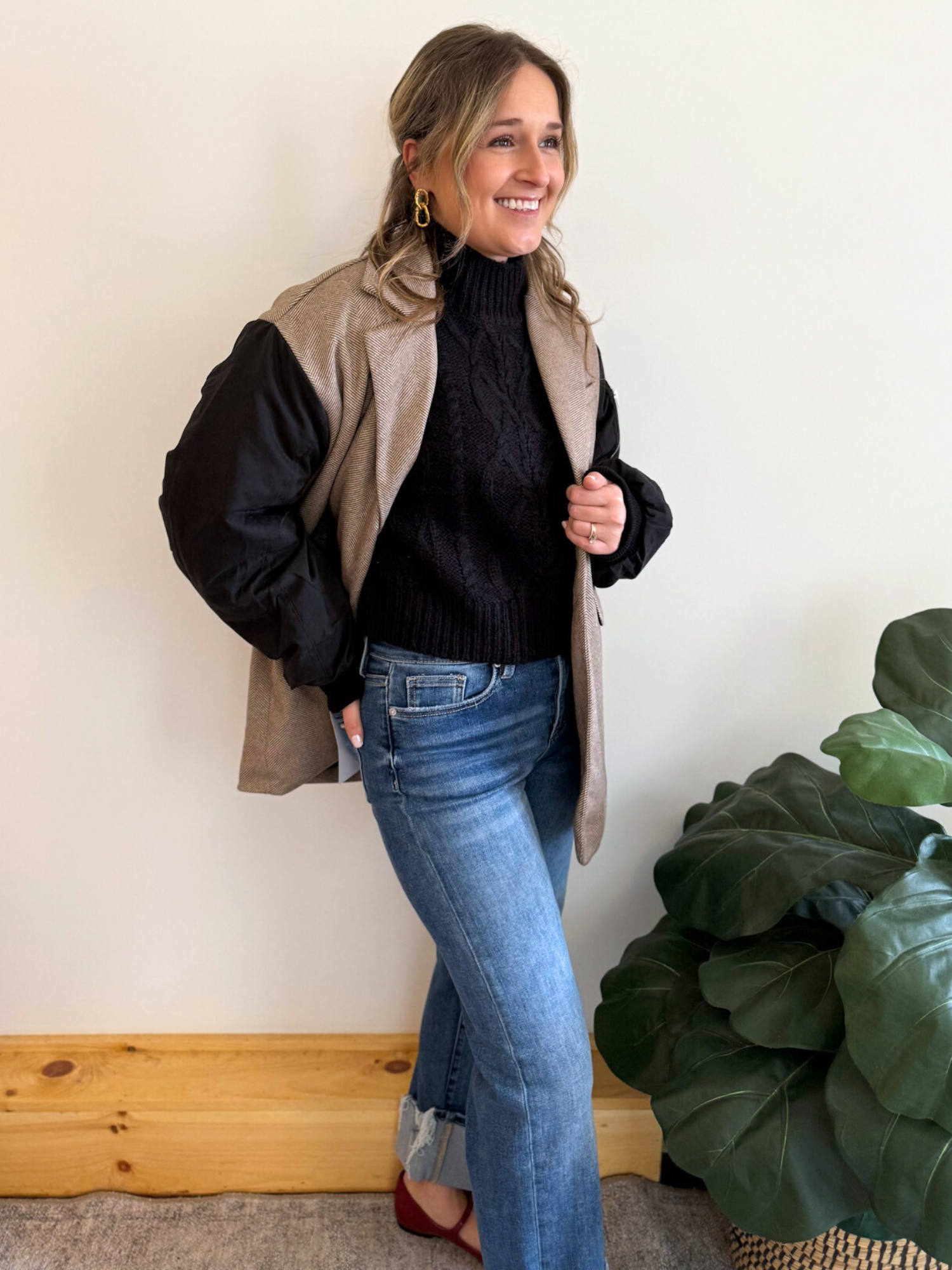 Dakota Mixed Media Coat - Collective Rose