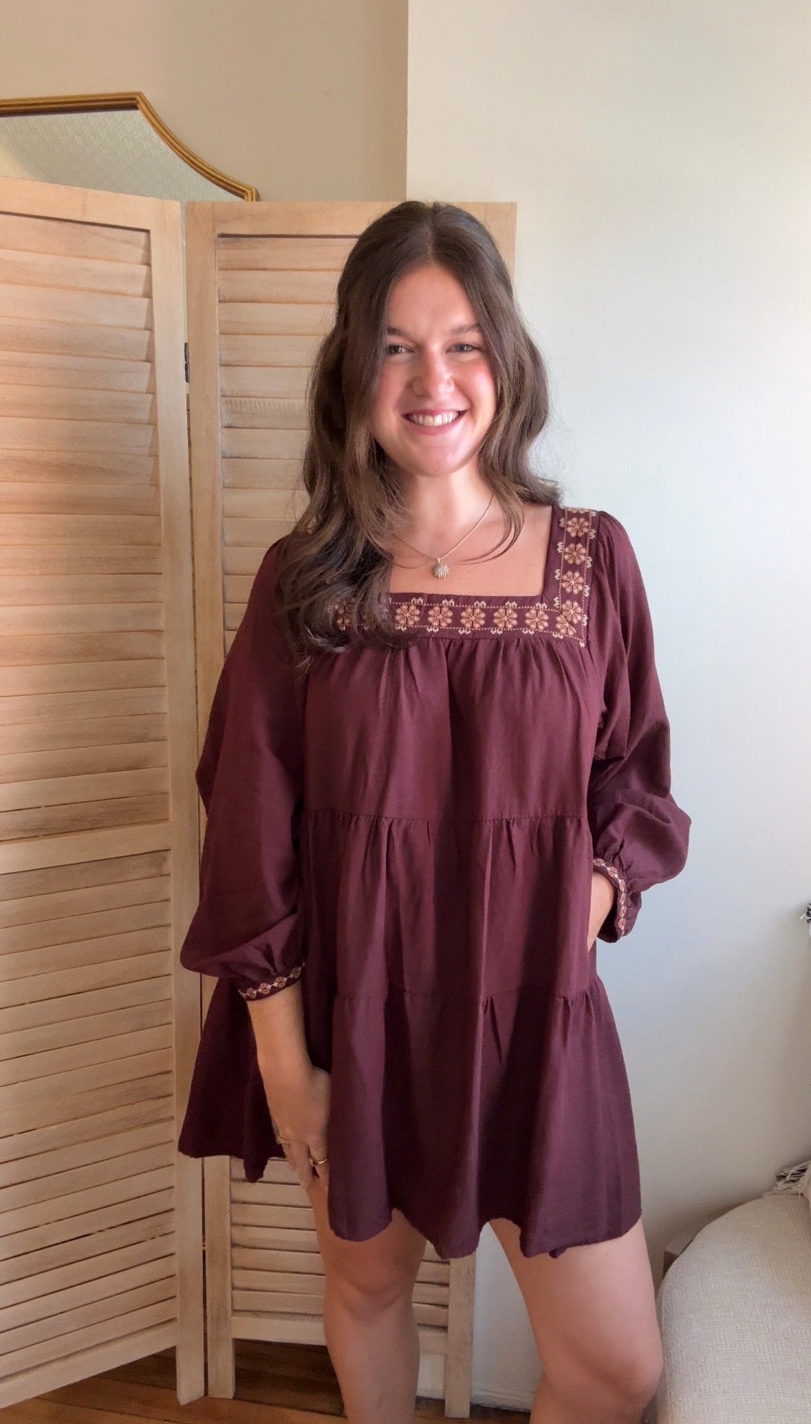 Merlot Embroidered Mini Dress