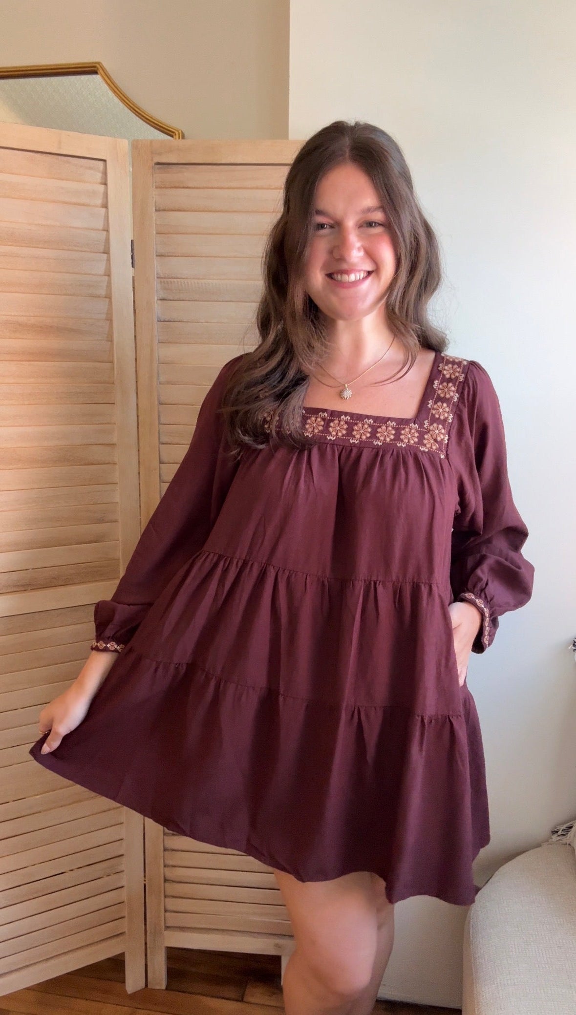 Merlot Embroidered Mini Dress