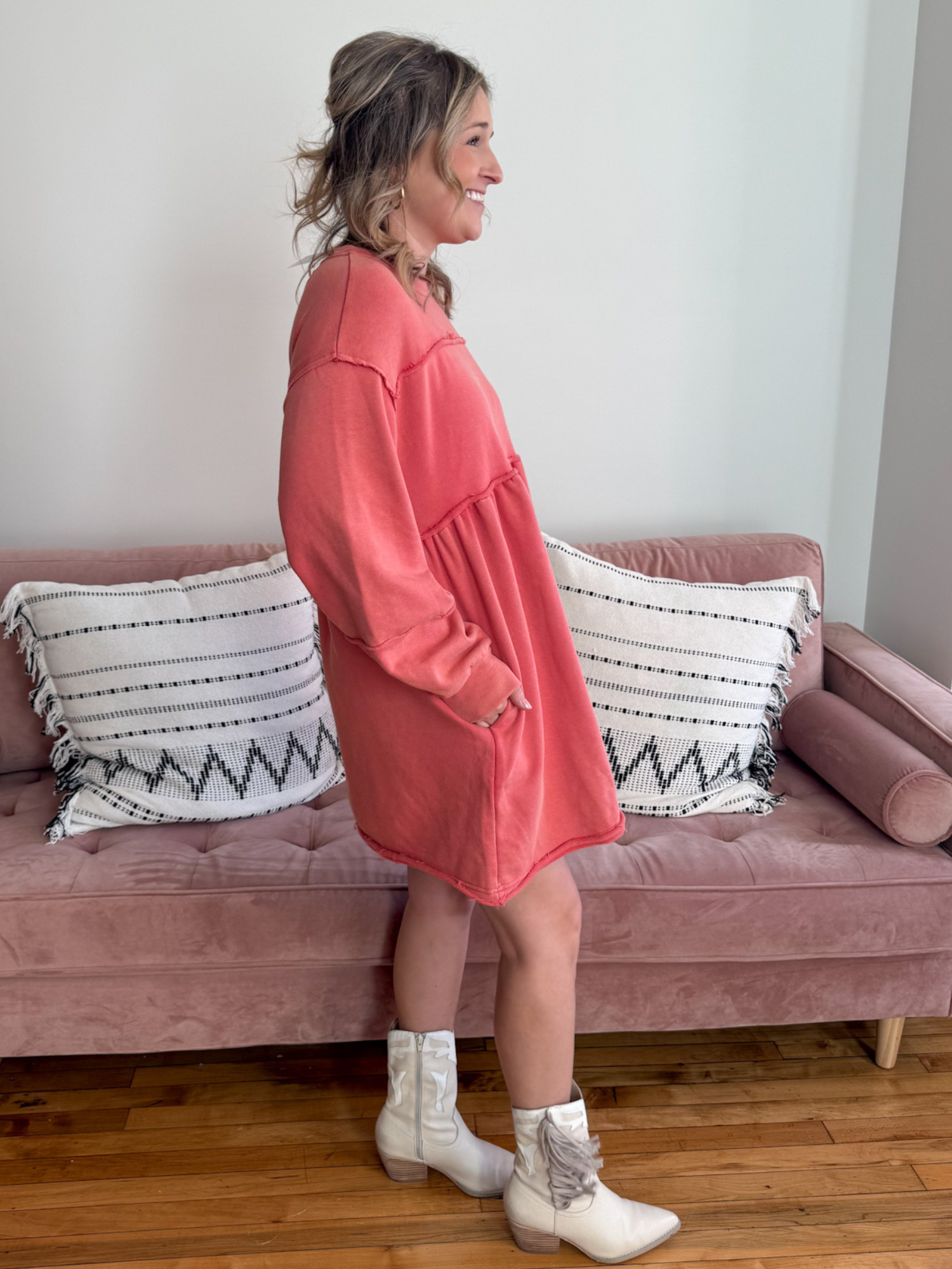 Rhiannon French Terry Mini Dress - Collective Rose