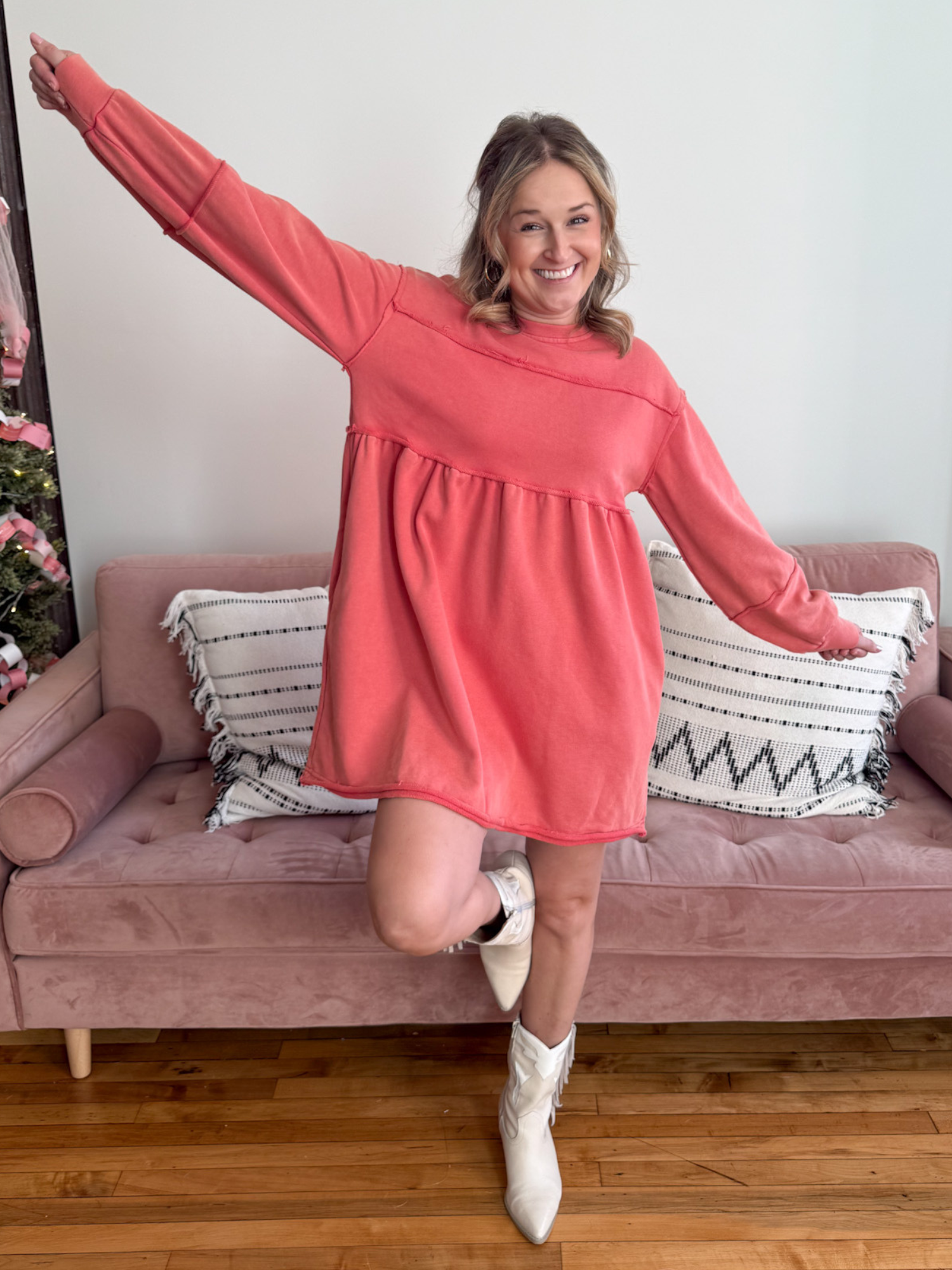 Rhiannon French Terry Mini Dress - Collective Rose