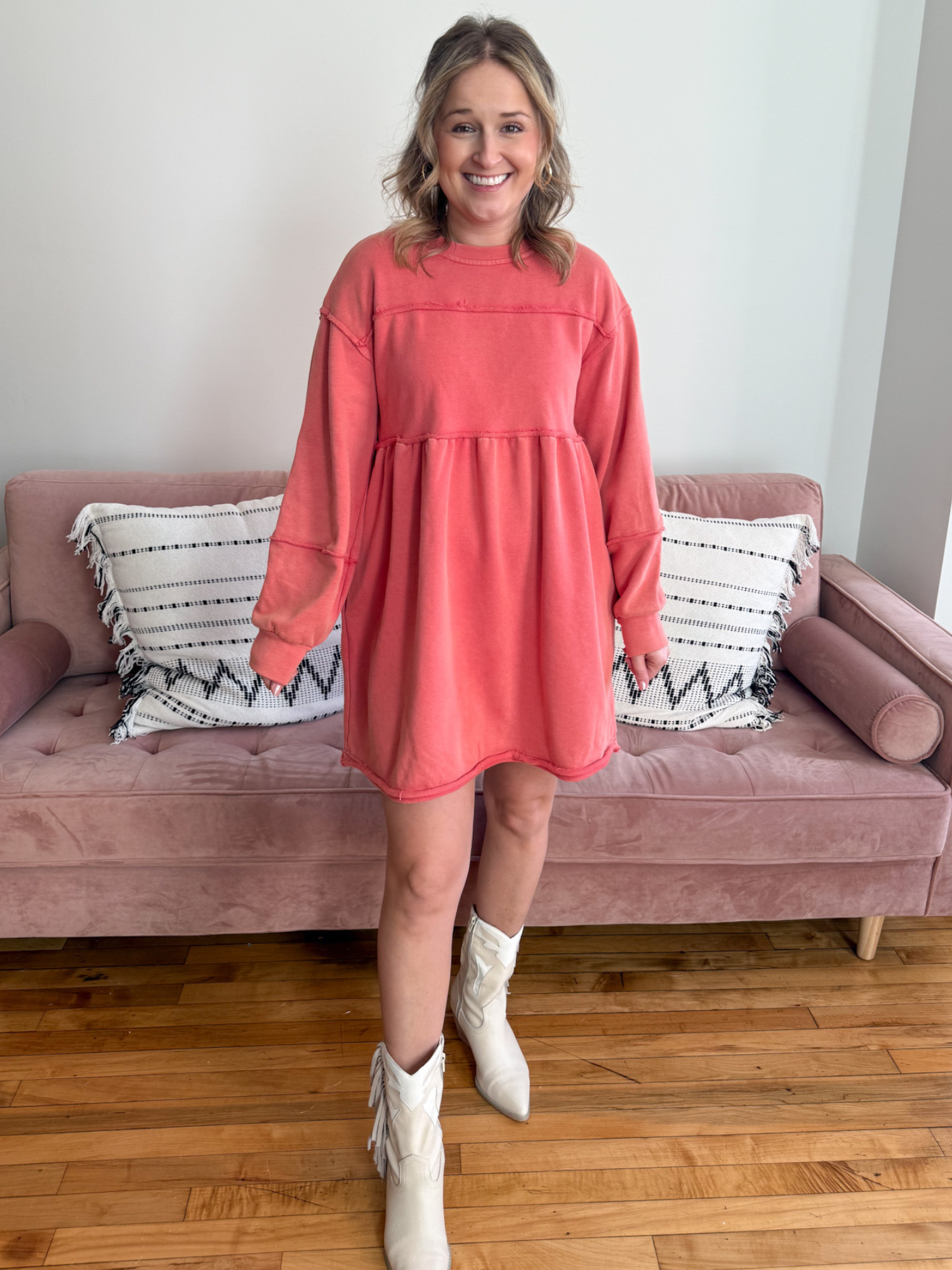 Rhiannon French Terry Mini Dress - Collective Rose