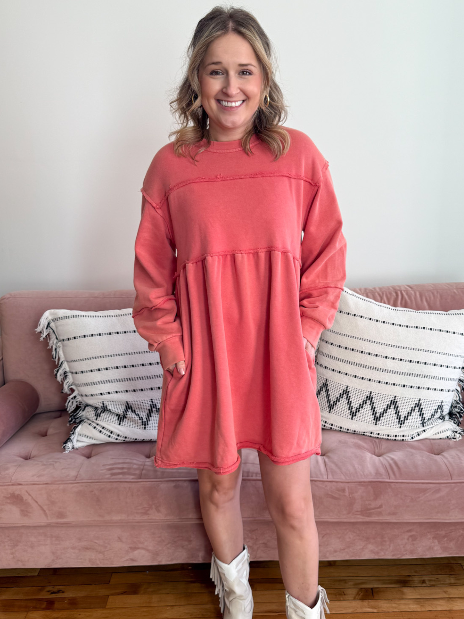 Rhiannon French Terry Mini Dress - Collective Rose