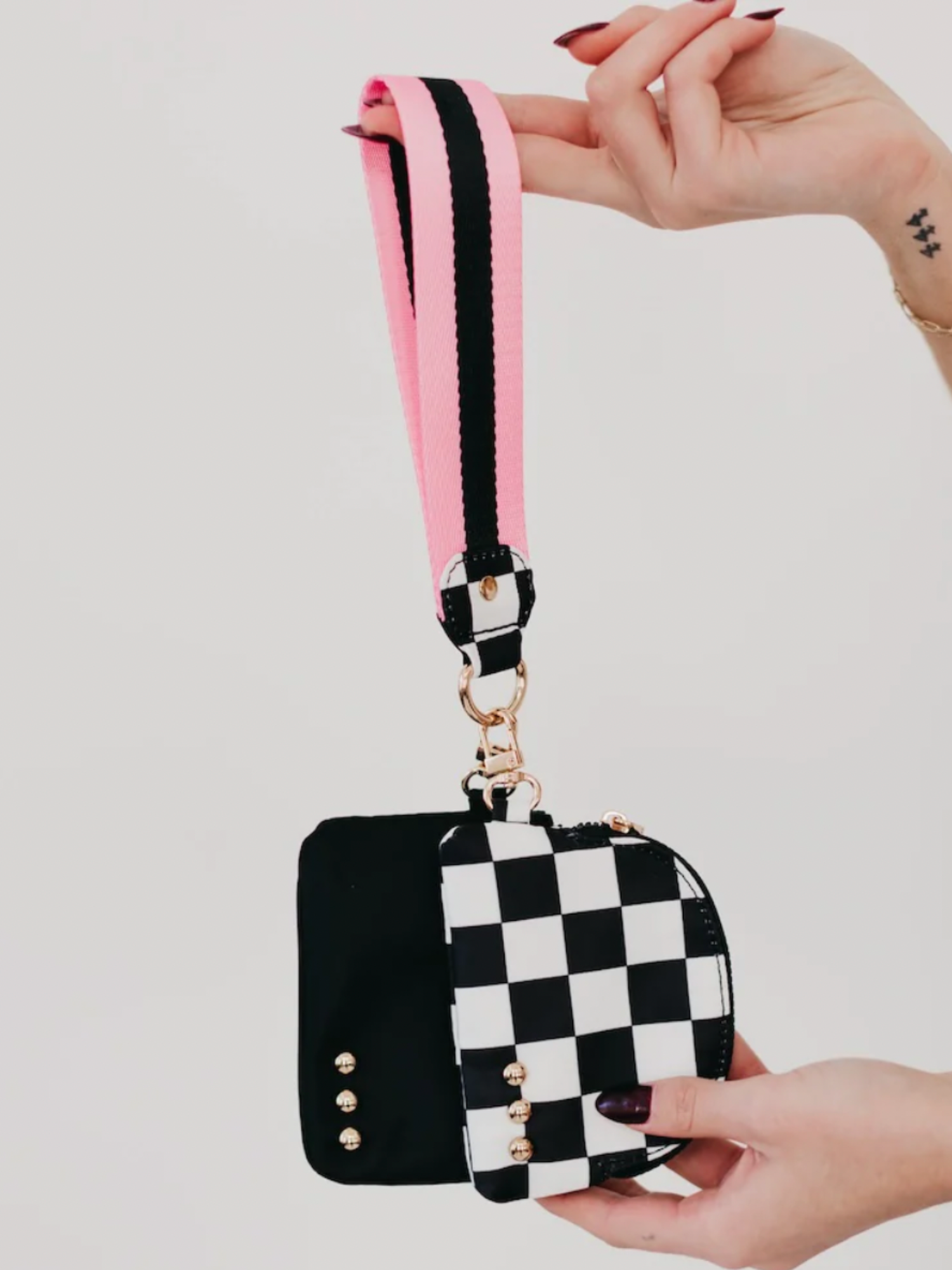 Dolly Dual Wristlet- Checkered Black/Black - The Collective Rose