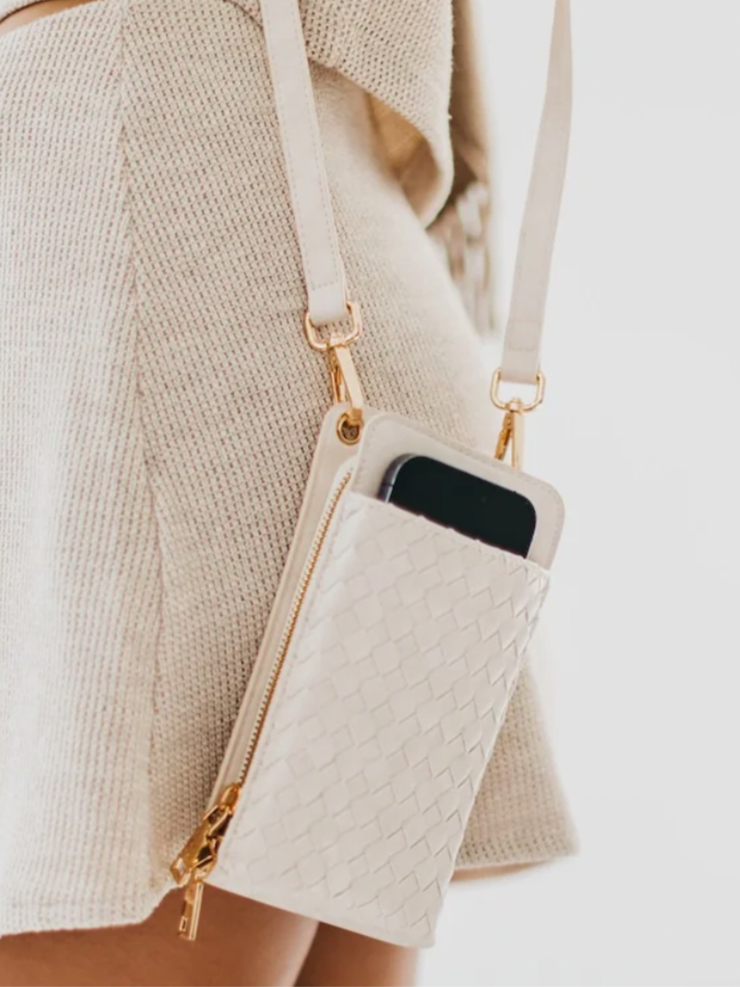 Double Duty Woven Phone Bag - Cream - The Collective Rose