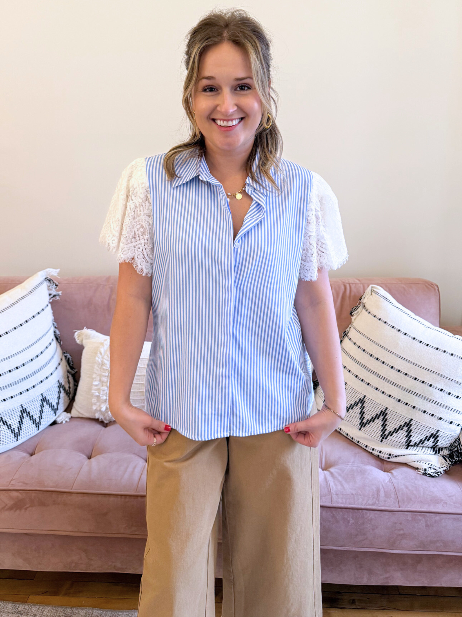 Aria Flutter Sleeve Striped Blouse - The Collective Rose