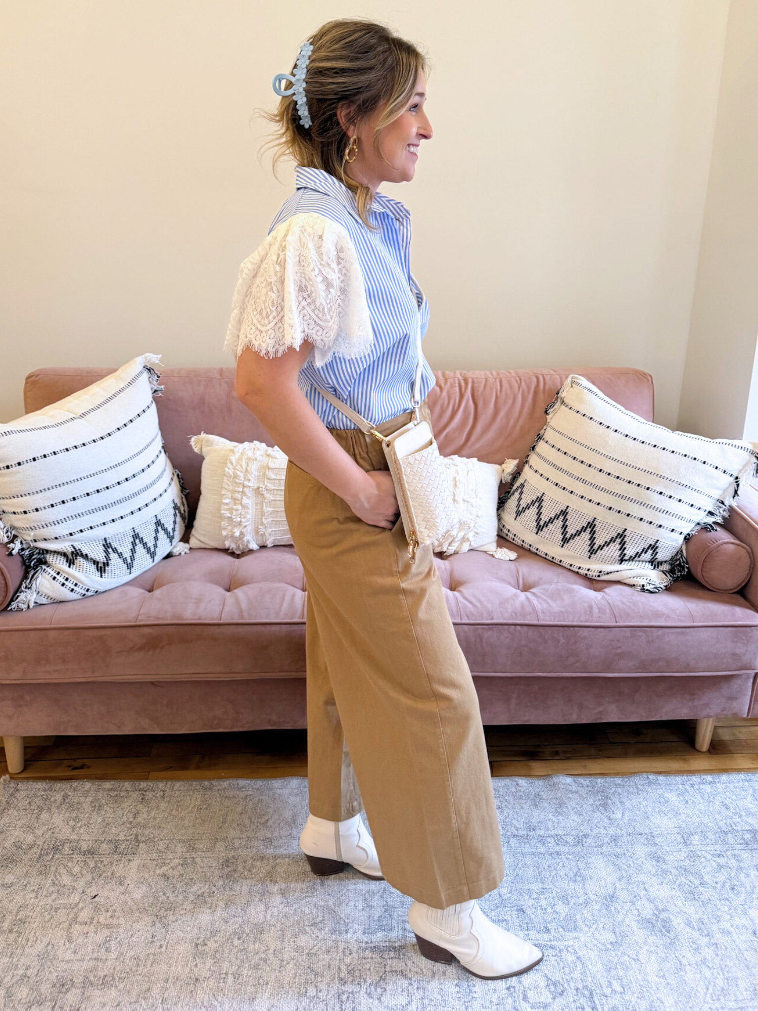 Aria Flutter Sleeve Striped Blouse - The Collective Rose