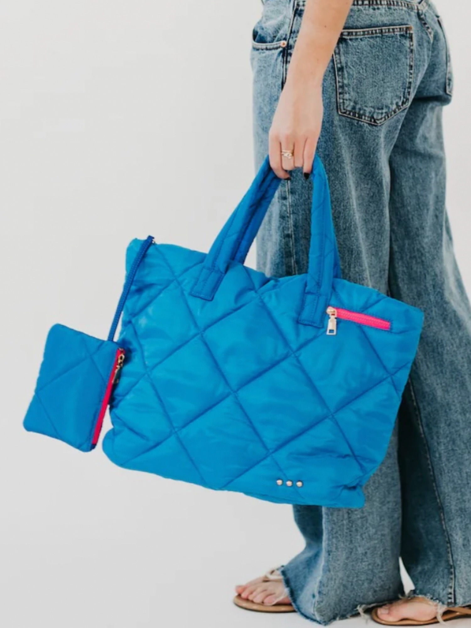 Presley Puffer Quilted Tote - Blue - The Collective Rose