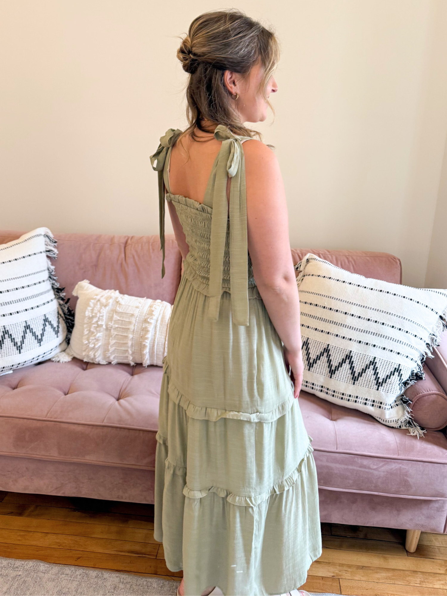 Alaina Tiered Midi Dress - The Collective Rose