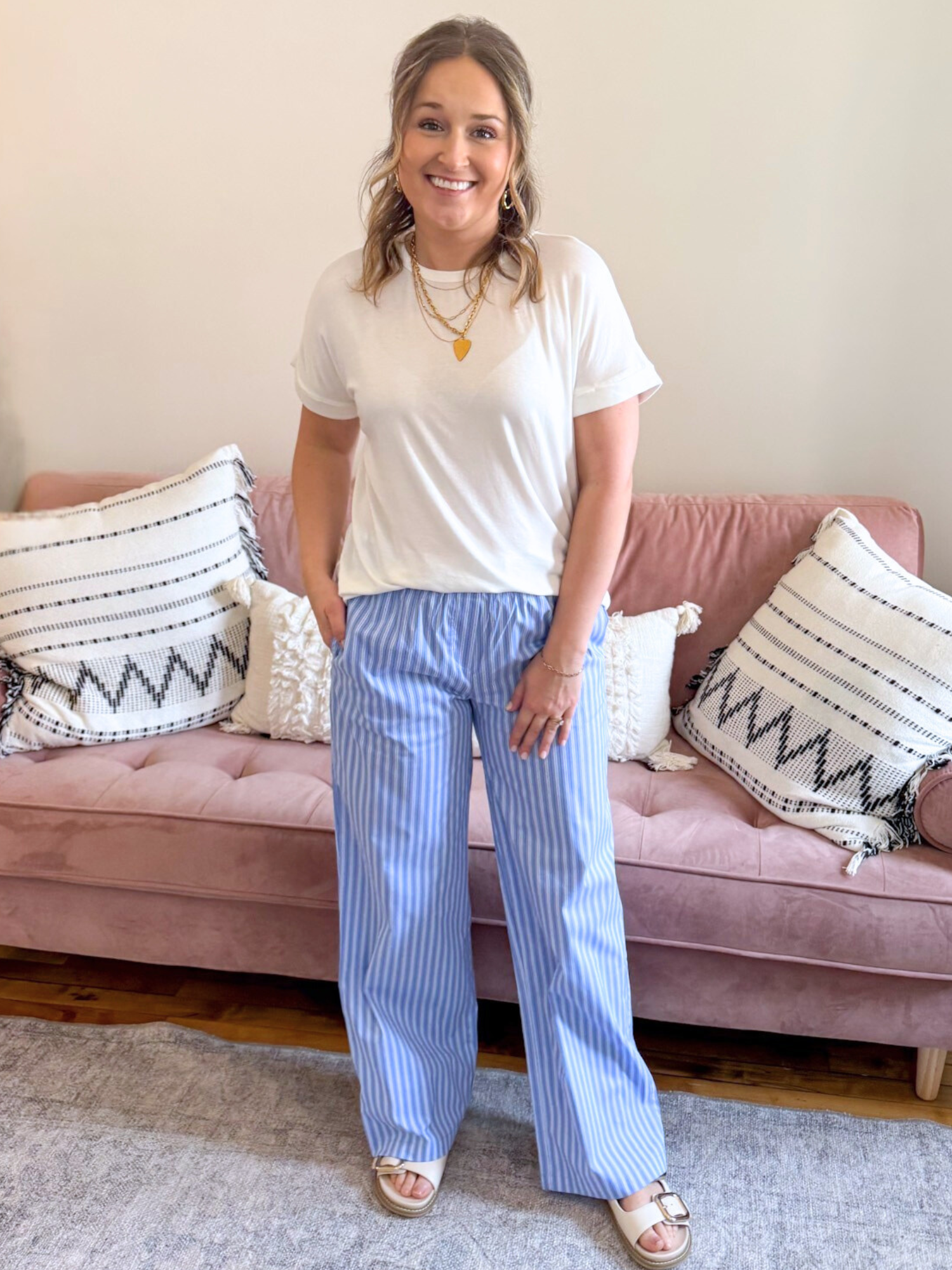 Nikki Contrast Waist Striped Pants - The Collective Rose