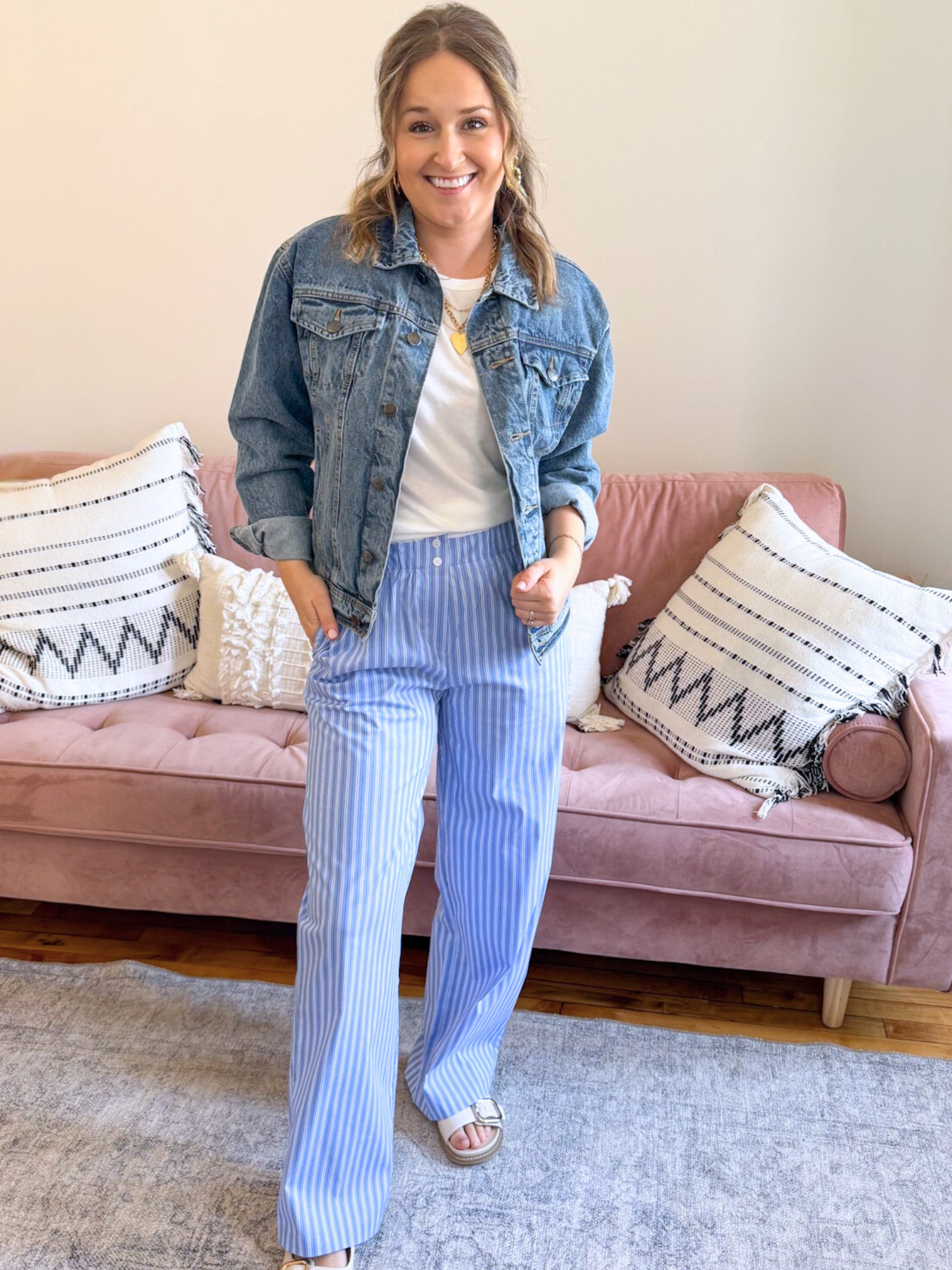 Nikki Contrast Waist Striped Pants - The Collective Rose