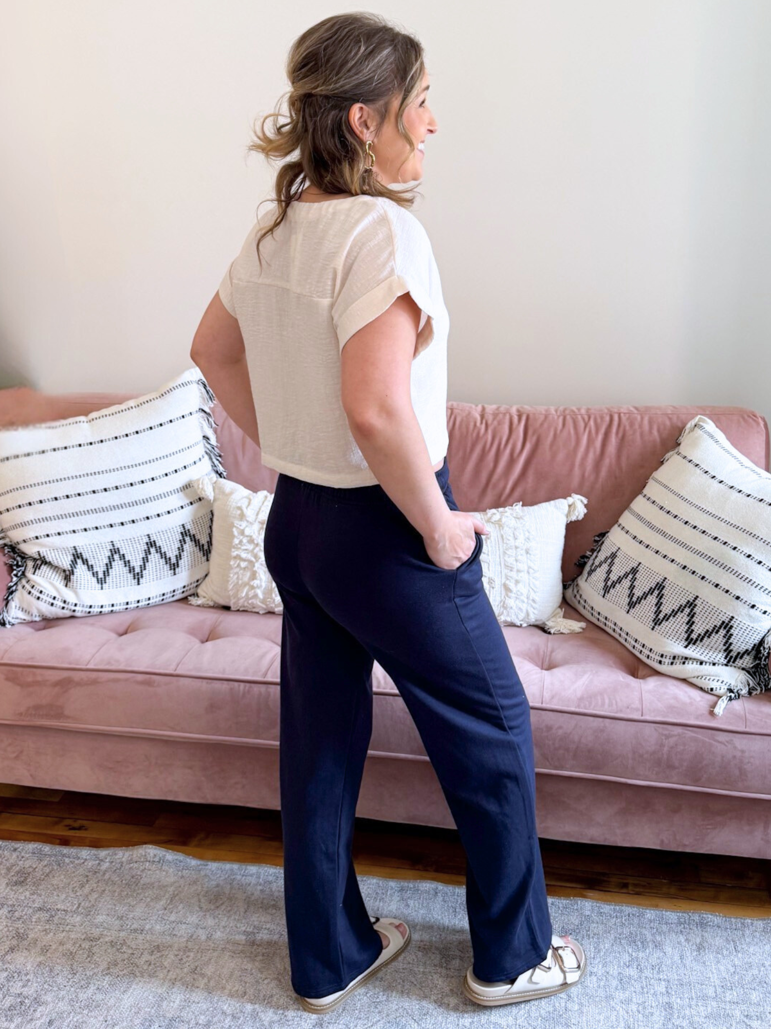 Reagan French Terry Pants - Navy - The Collective Rose