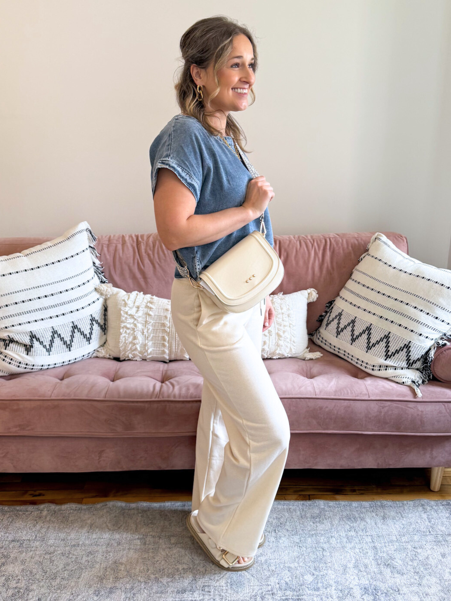 Reagan French Terry Pants - Beige - The Collective Rose