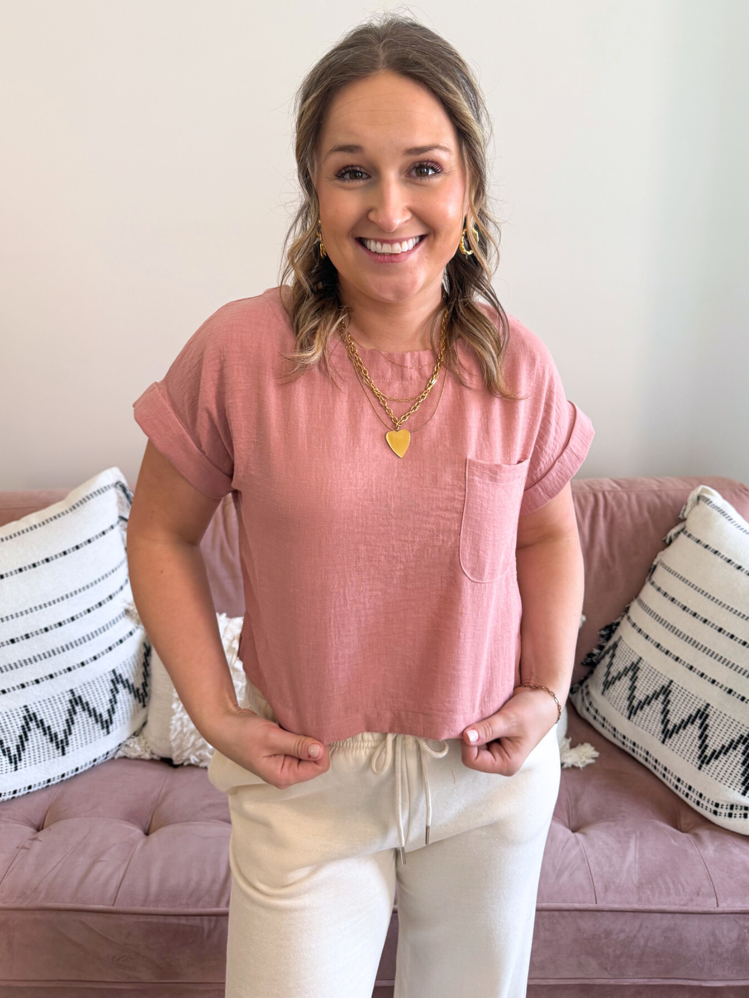 Anna Maria Short Sleeve Top - Dusty Rose - The Collective Rose