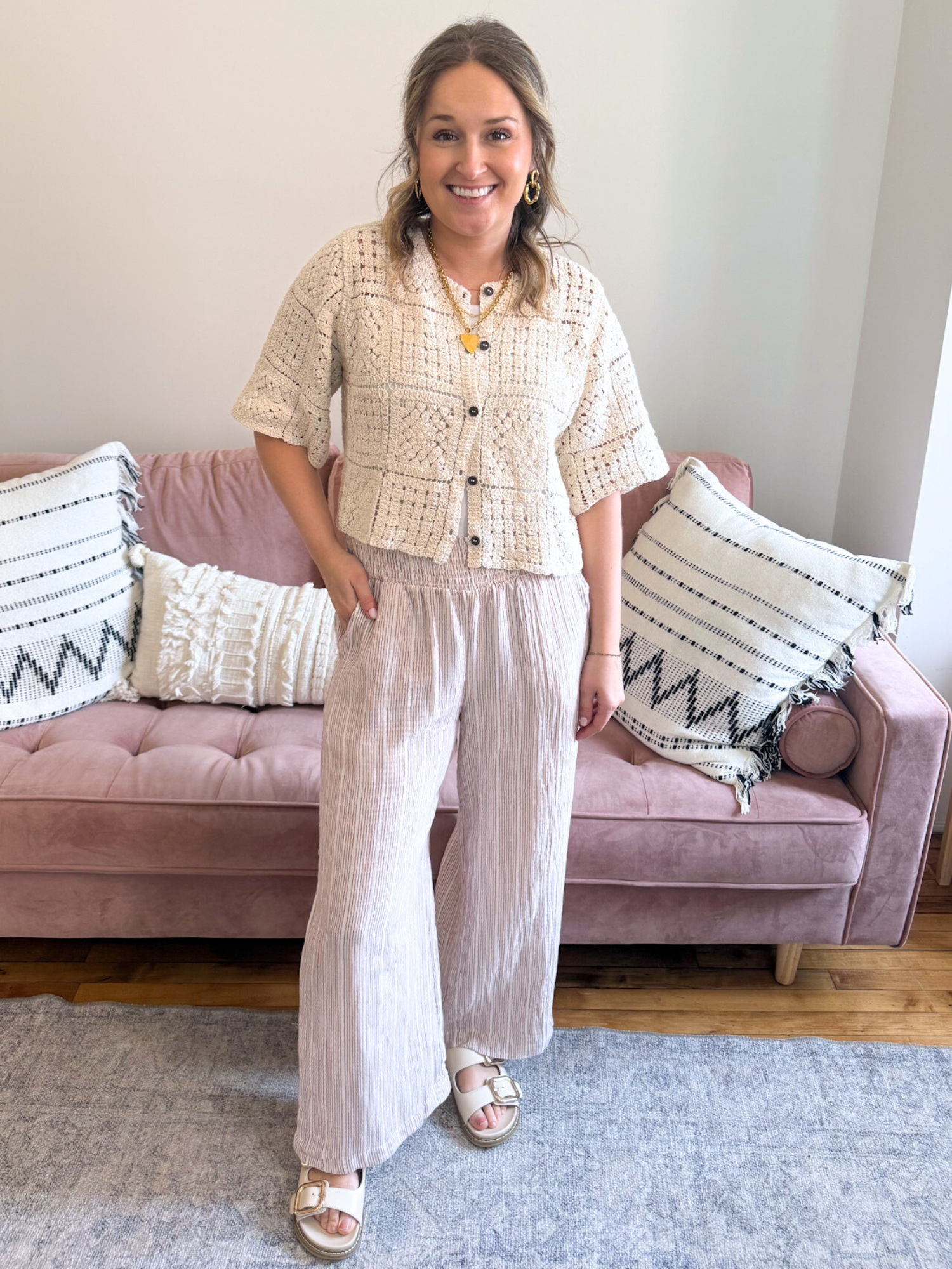 Amber Pinstriped Wide Leg Pants - The Collective Rose