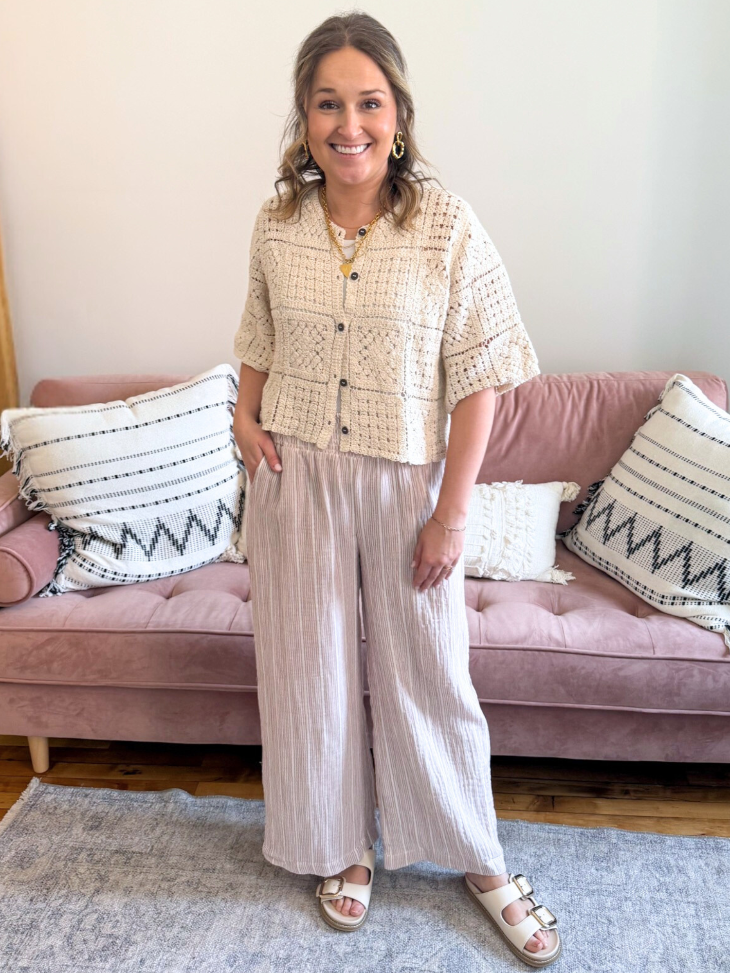 Amber Pinstriped Wide Leg Pants - The Collective Rose