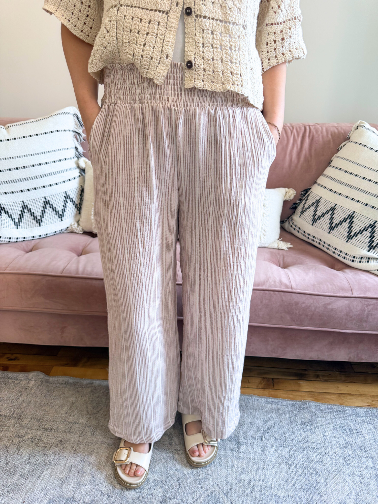 Amber Pinstriped Wide Leg Pants - The Collective Rose