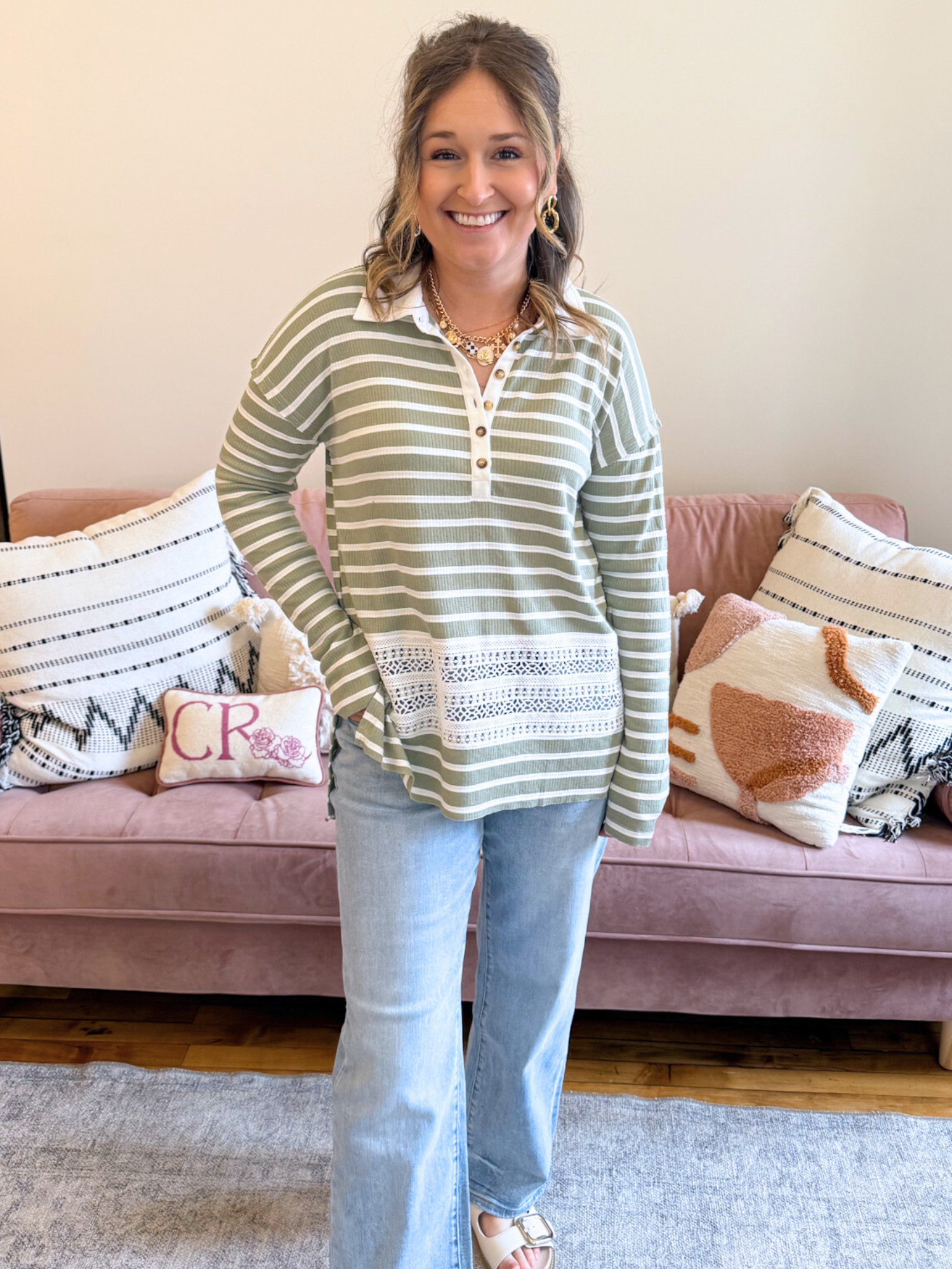 Kellie Striped Lace Top - The Collective Rose