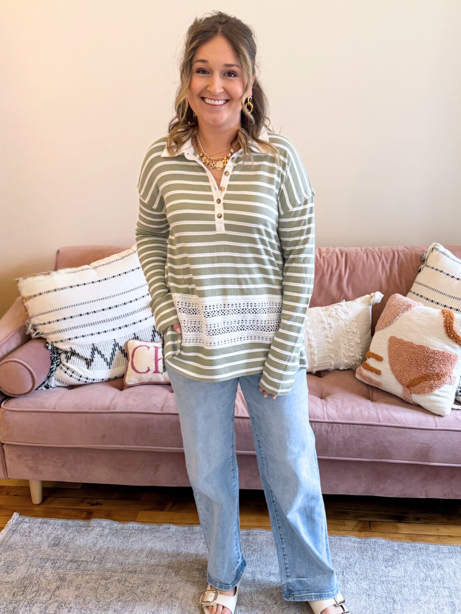 Kellie Striped Lace Top - The Collective Rose