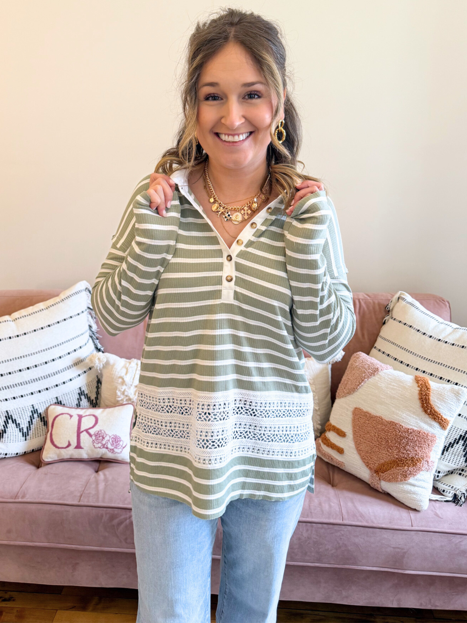 Kellie Striped Lace Top - The Collective Rose