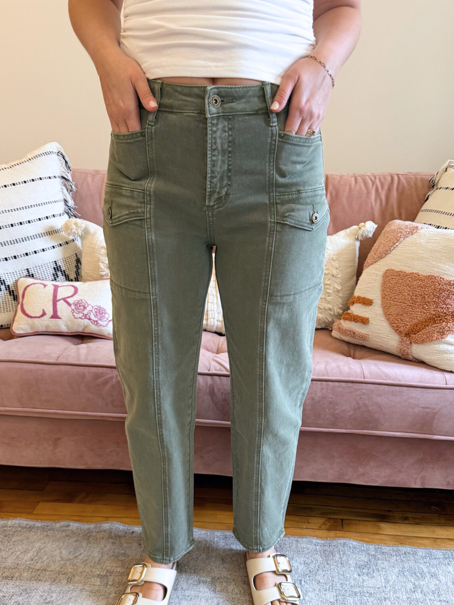 High Rise Tapered Cargo Jeans - The Collective Rose