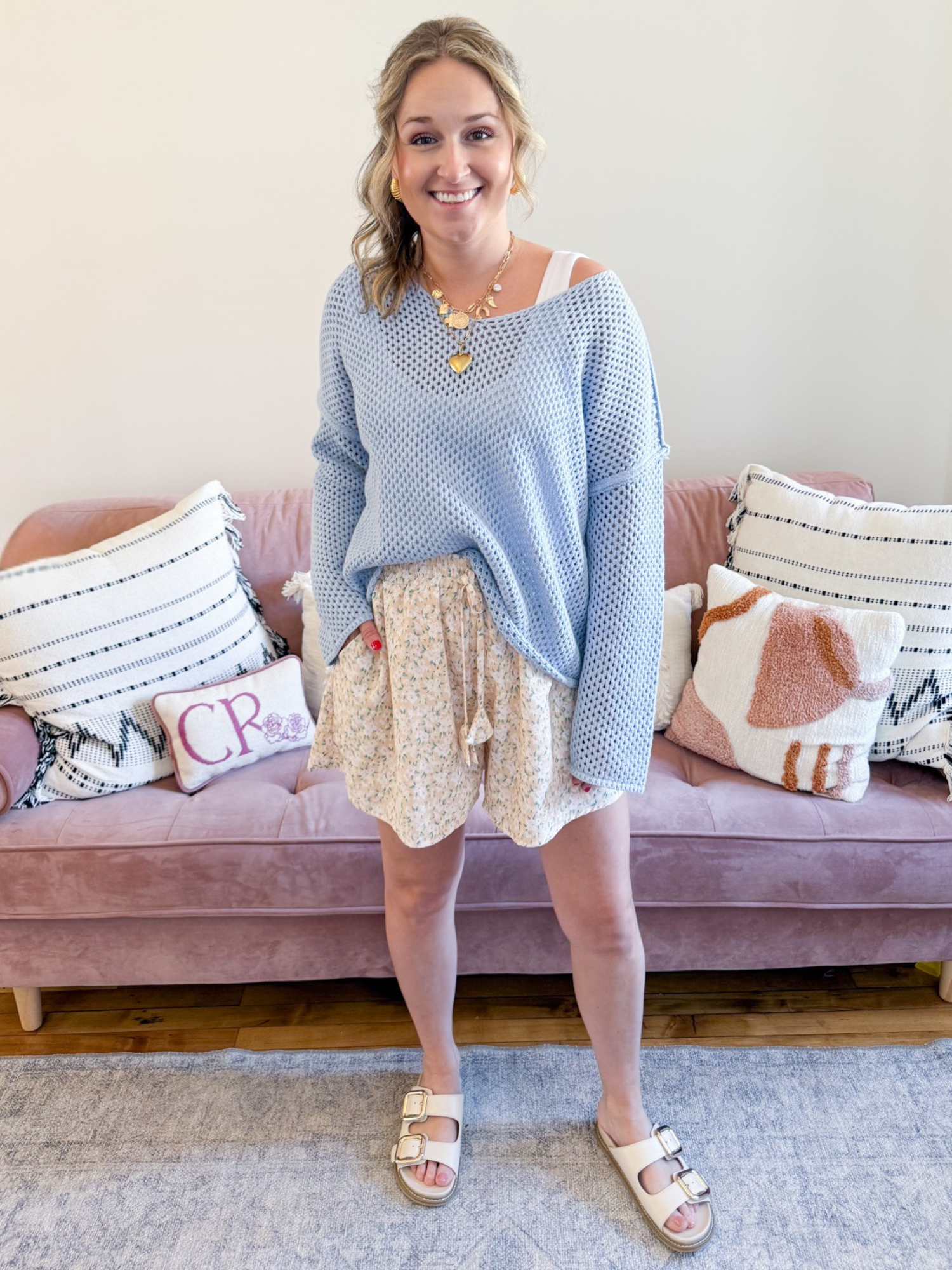 Rue Floral Shorts - Peach - The Collective Rose