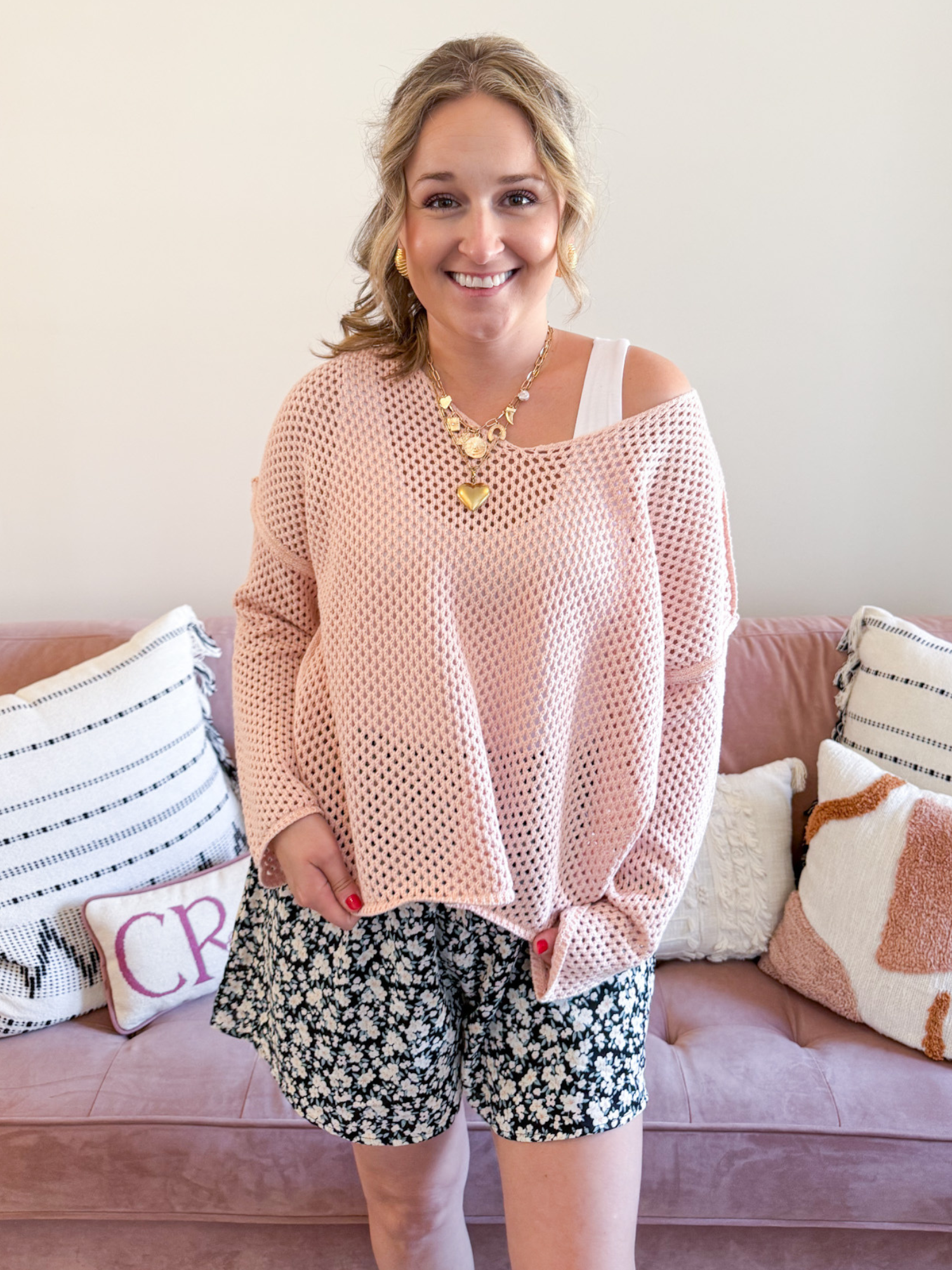 Joanna Knit Sweater - Peach - The Collective Rose