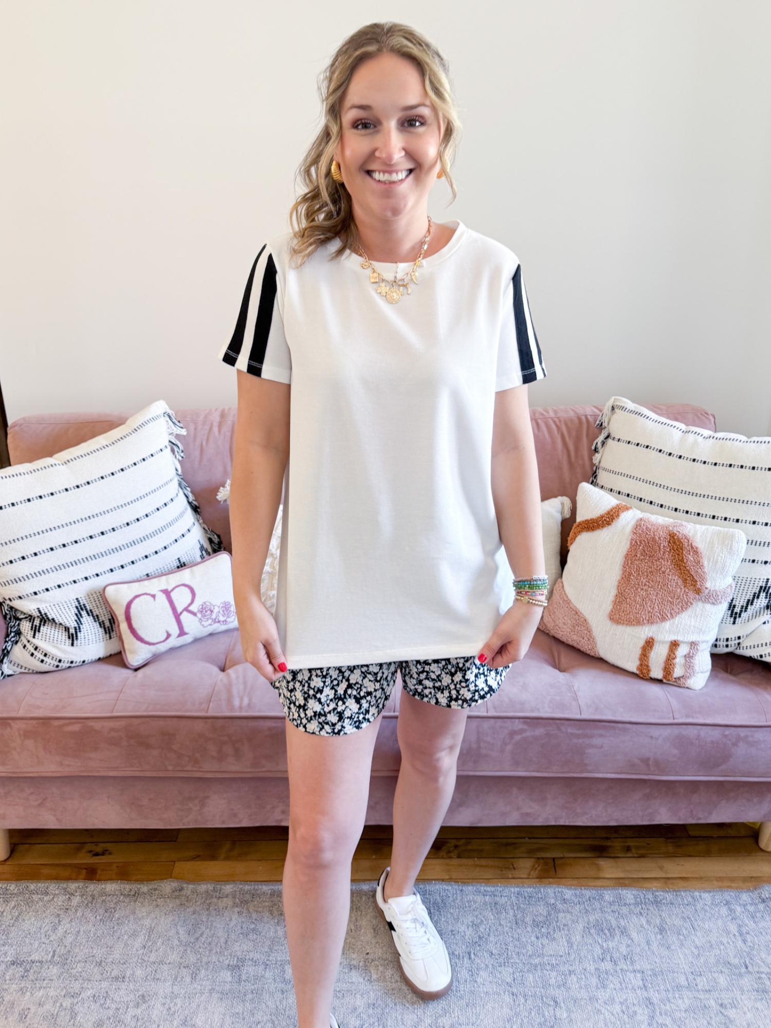 Tennis Stripe Short Sleeve Top - The Collective Rose