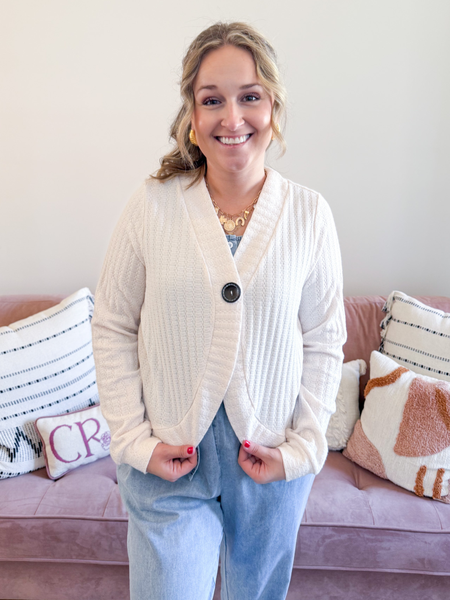 Gia Button Front Cardigan - The Collective Rose