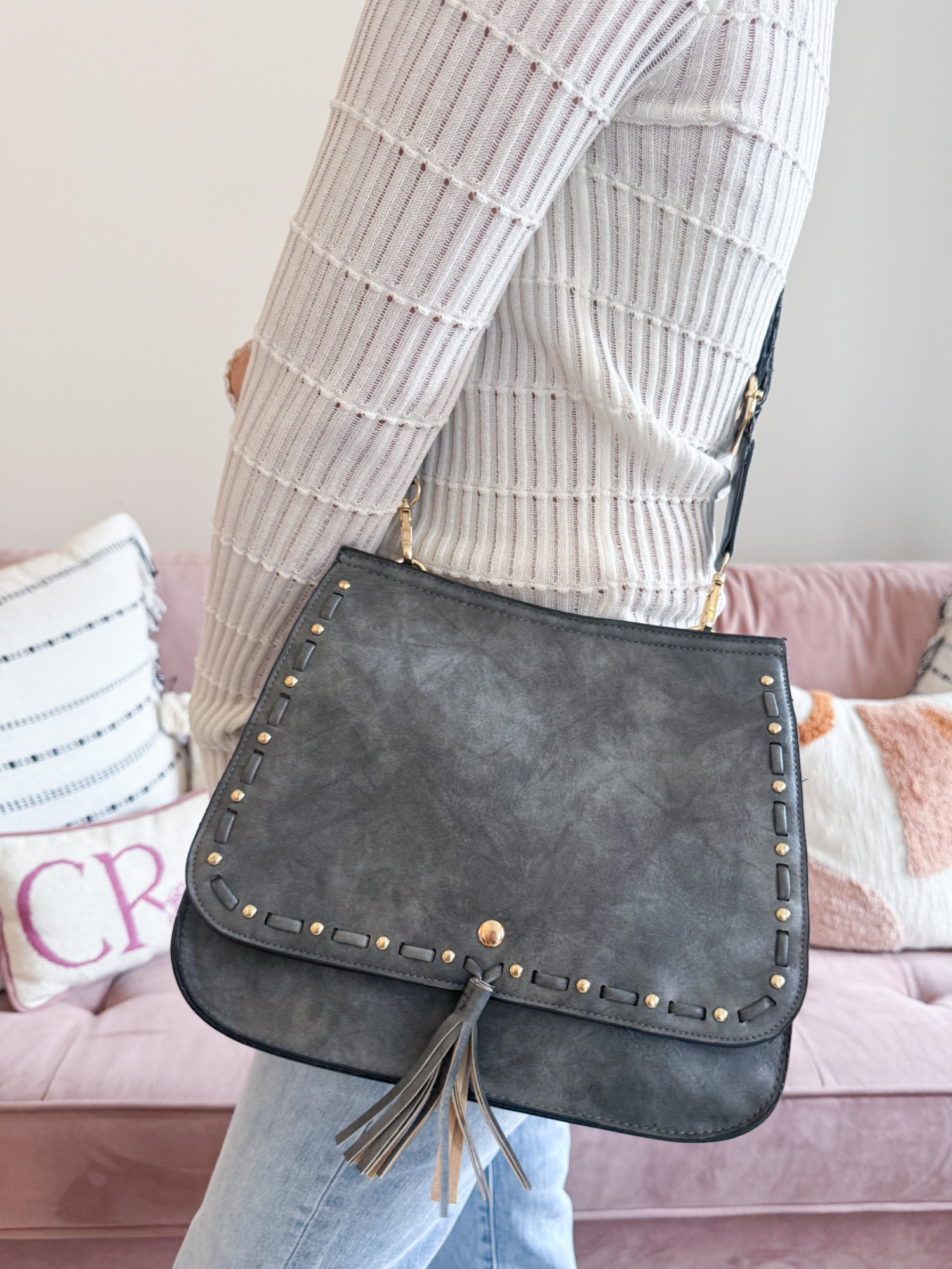 Kiley Fold Over Crossbody - Gray - The Collective Rose