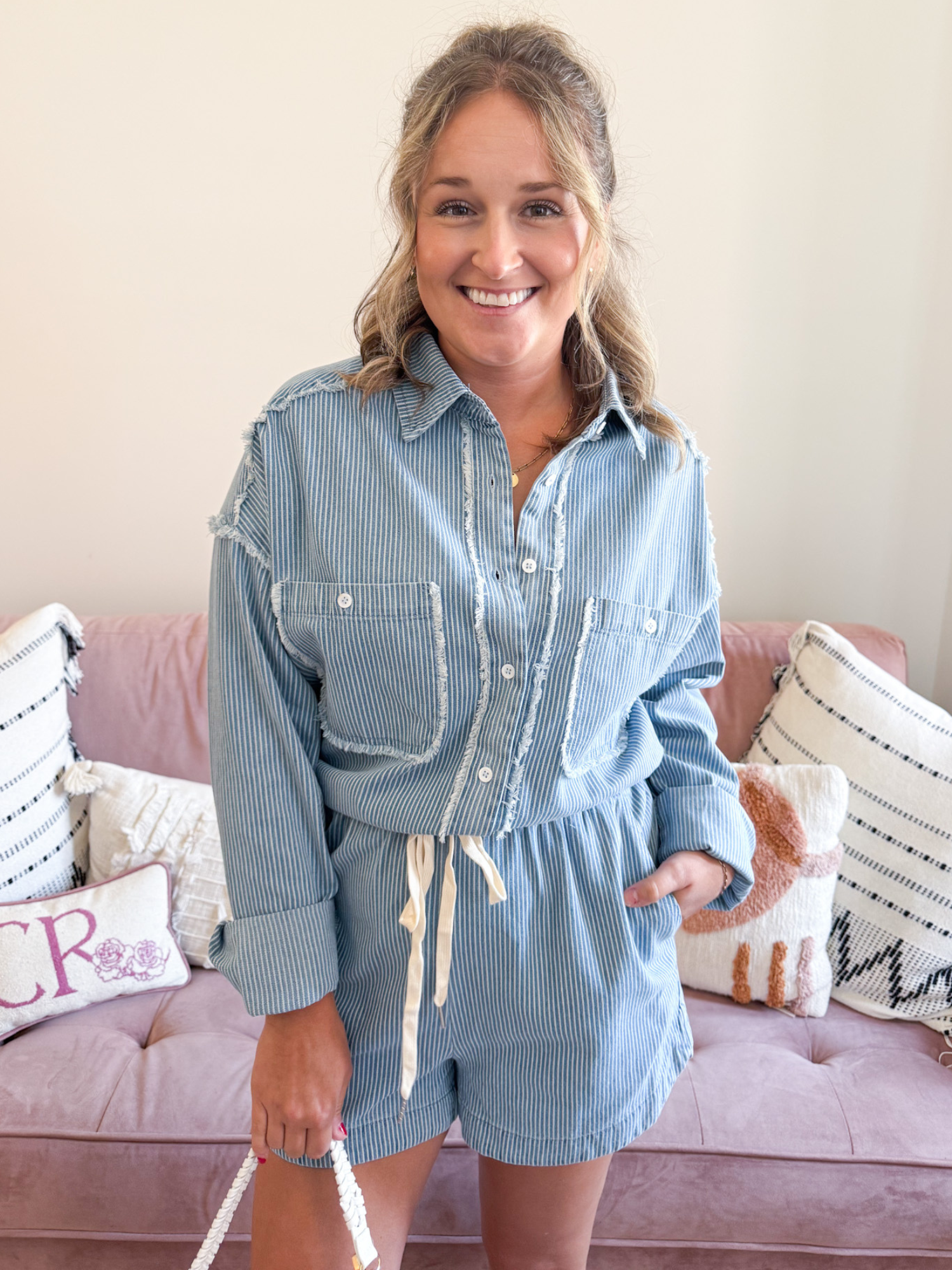 Morgan Striped Denim Romper - The Collective Rose