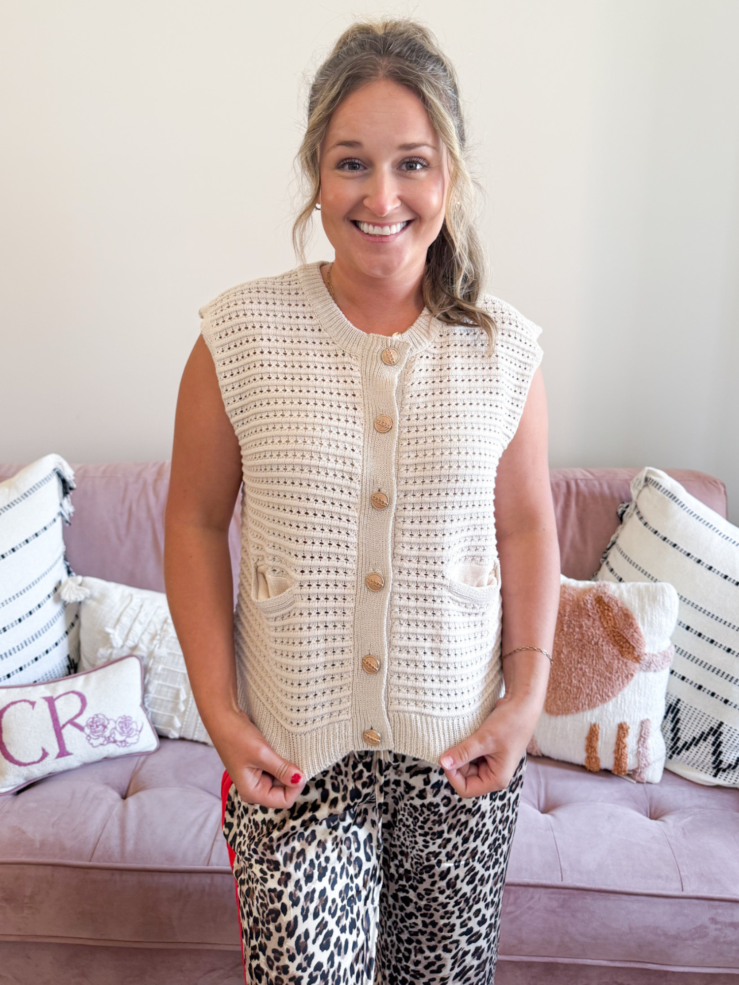 Bea Button Up Sweater Vest - The Collective Rose