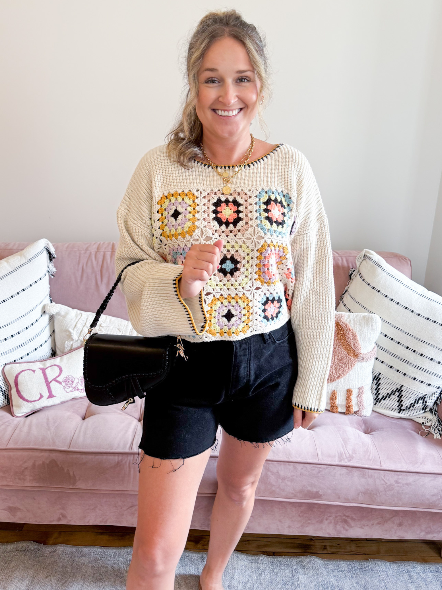 Maia Retro Patchwork Crochet Sweater - The Collective Rose