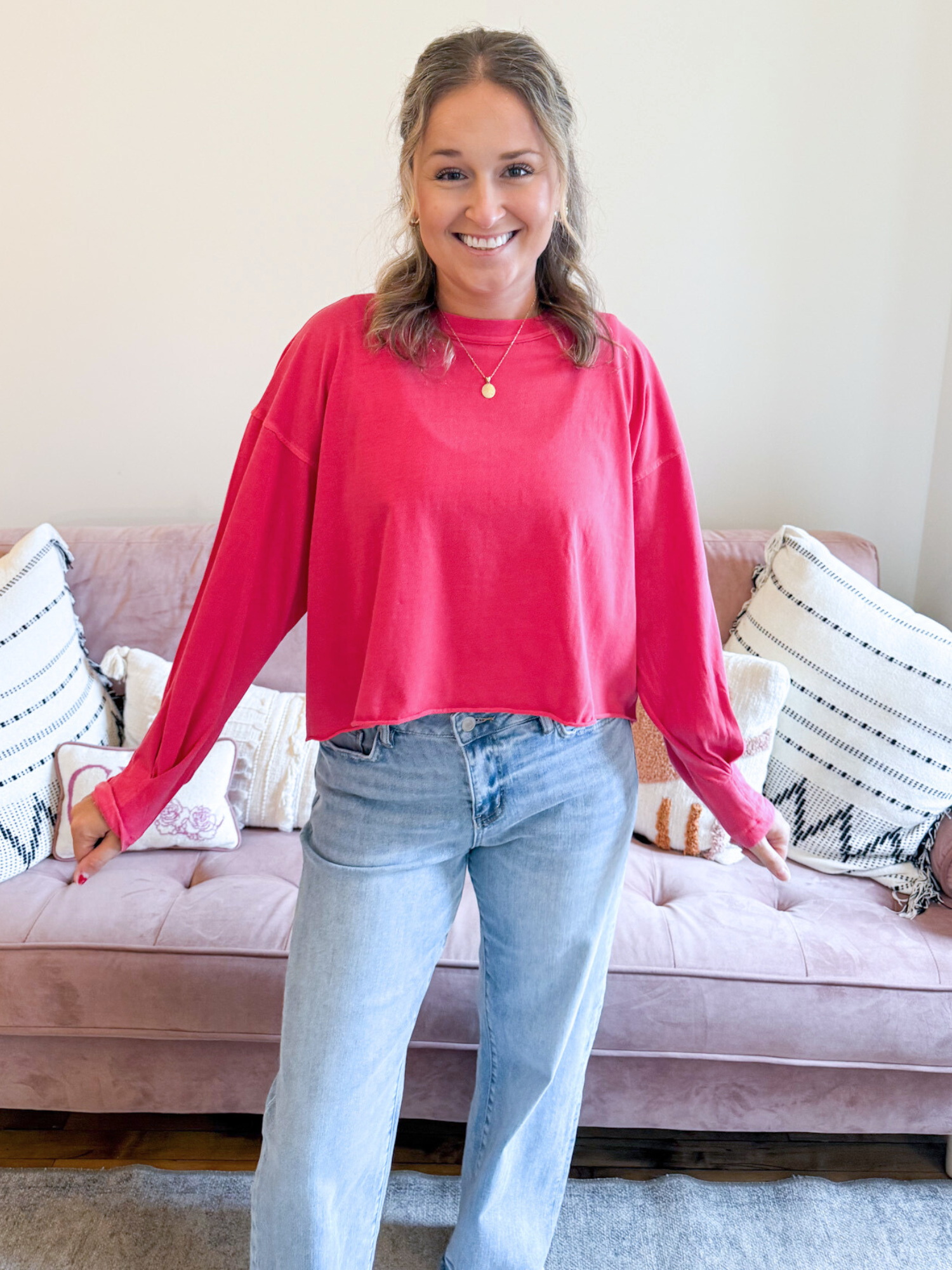 Tess Oversized Long Sleeve - Red - The Collective Rose