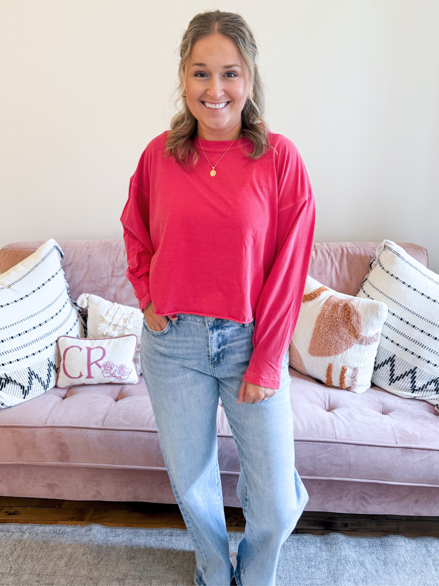 Tess Oversized Long Sleeve - Red - The Collective Rose