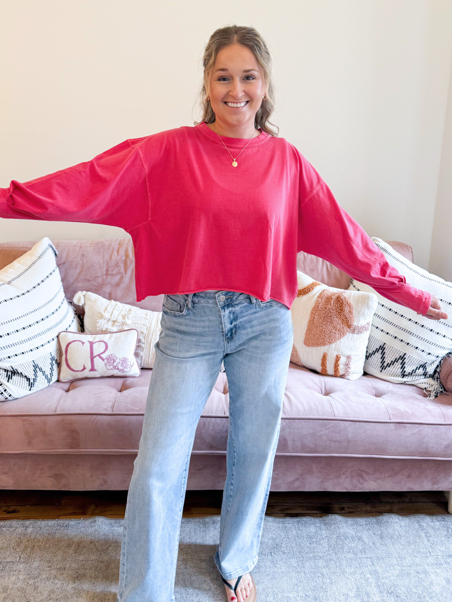 Tess Oversized Long Sleeve - Red - The Collective Rose