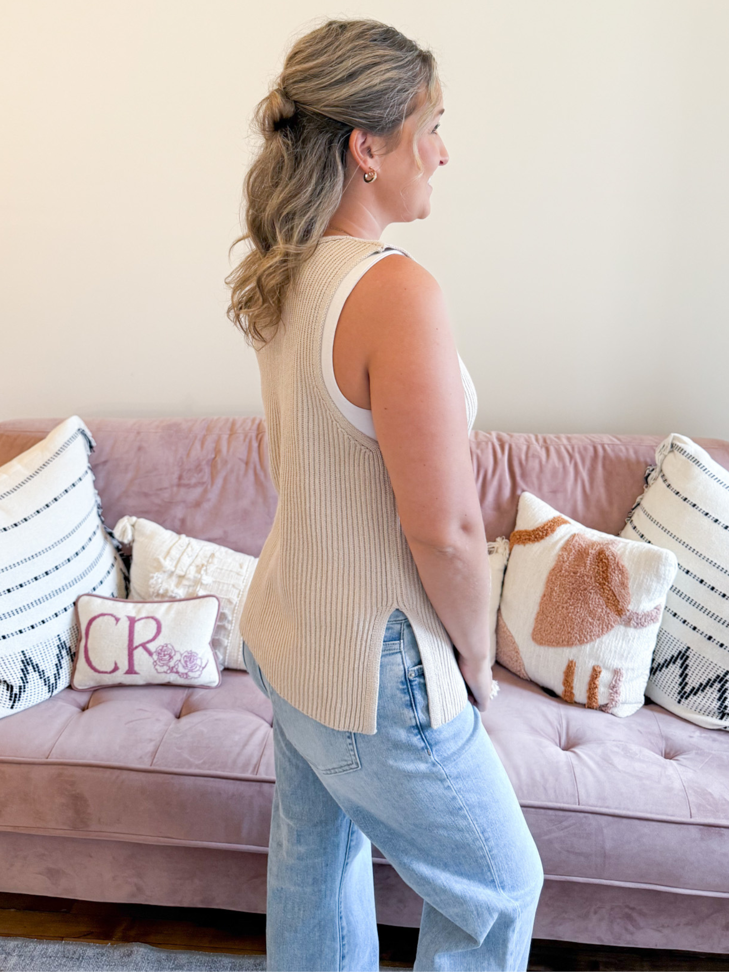 Adri Button Front Sweater Vest - Sand - The Collective Rose