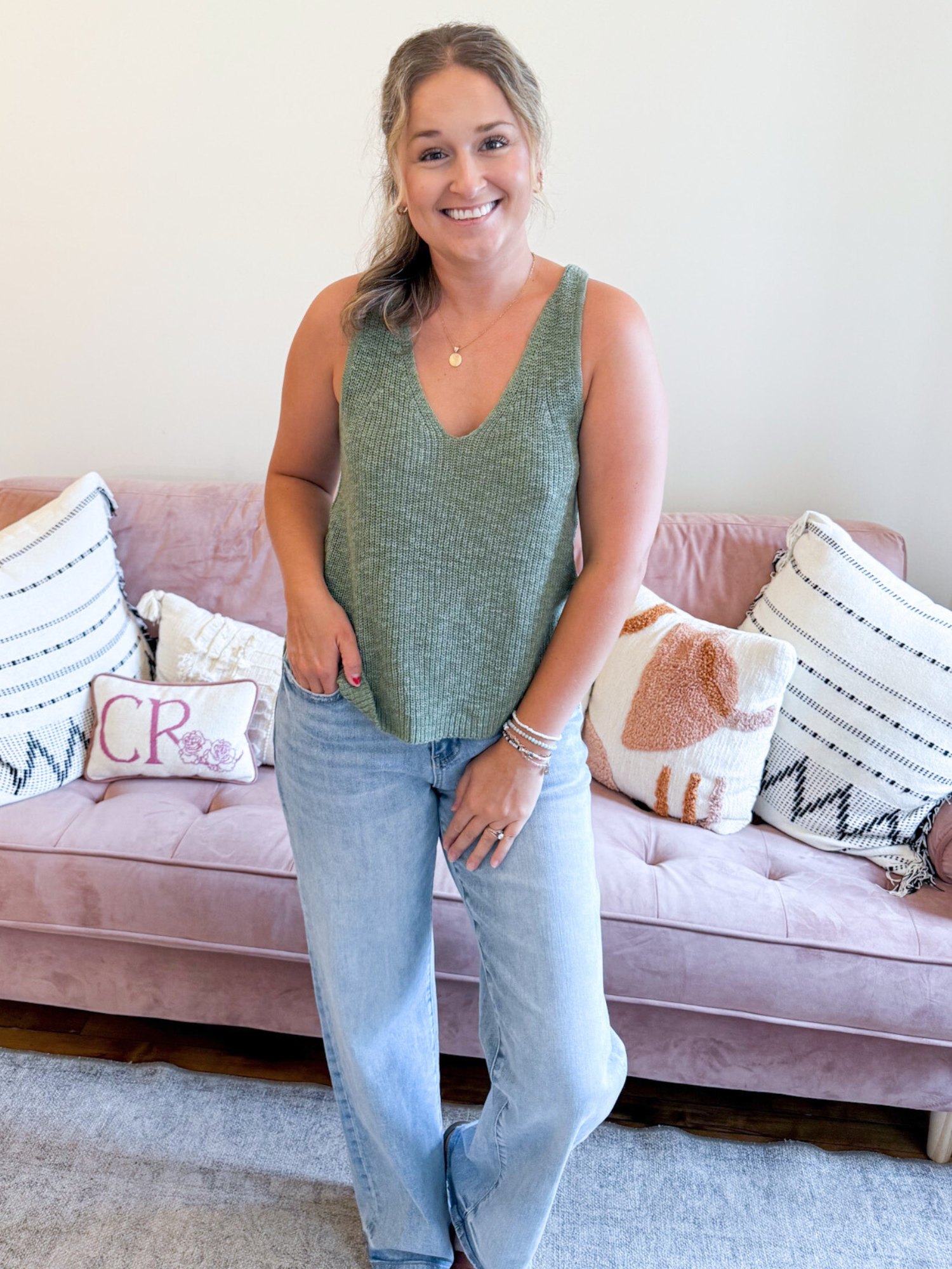 Marla Sweater Tank Top - Spruce - The Collective Rose