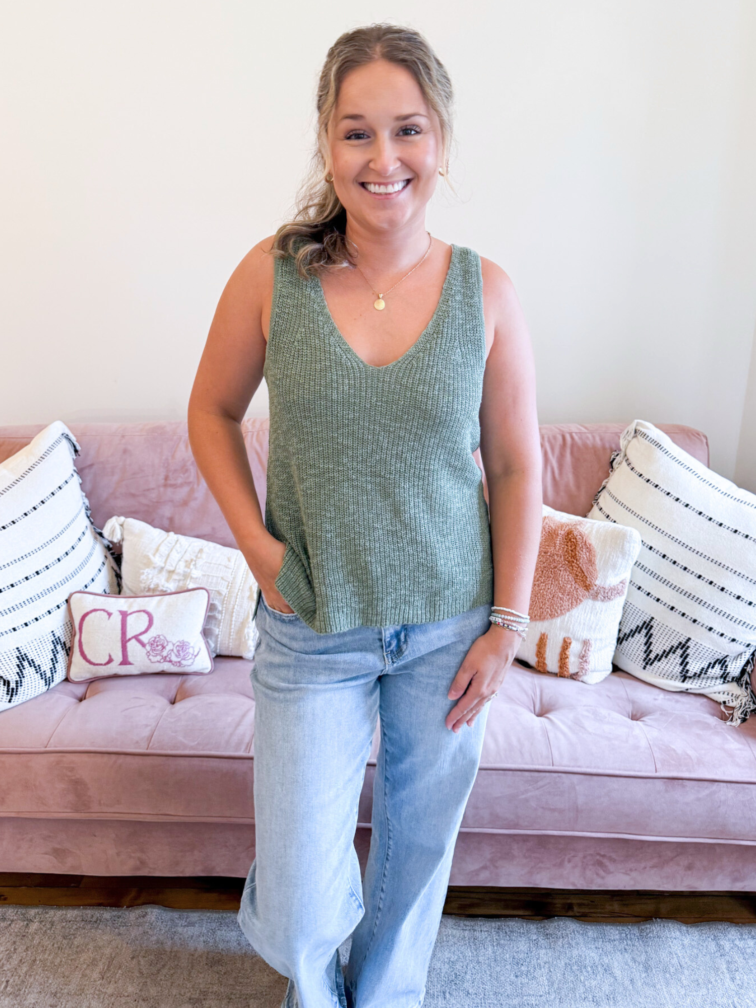 Marla Sweater Tank Top - Spruce - The Collective Rose