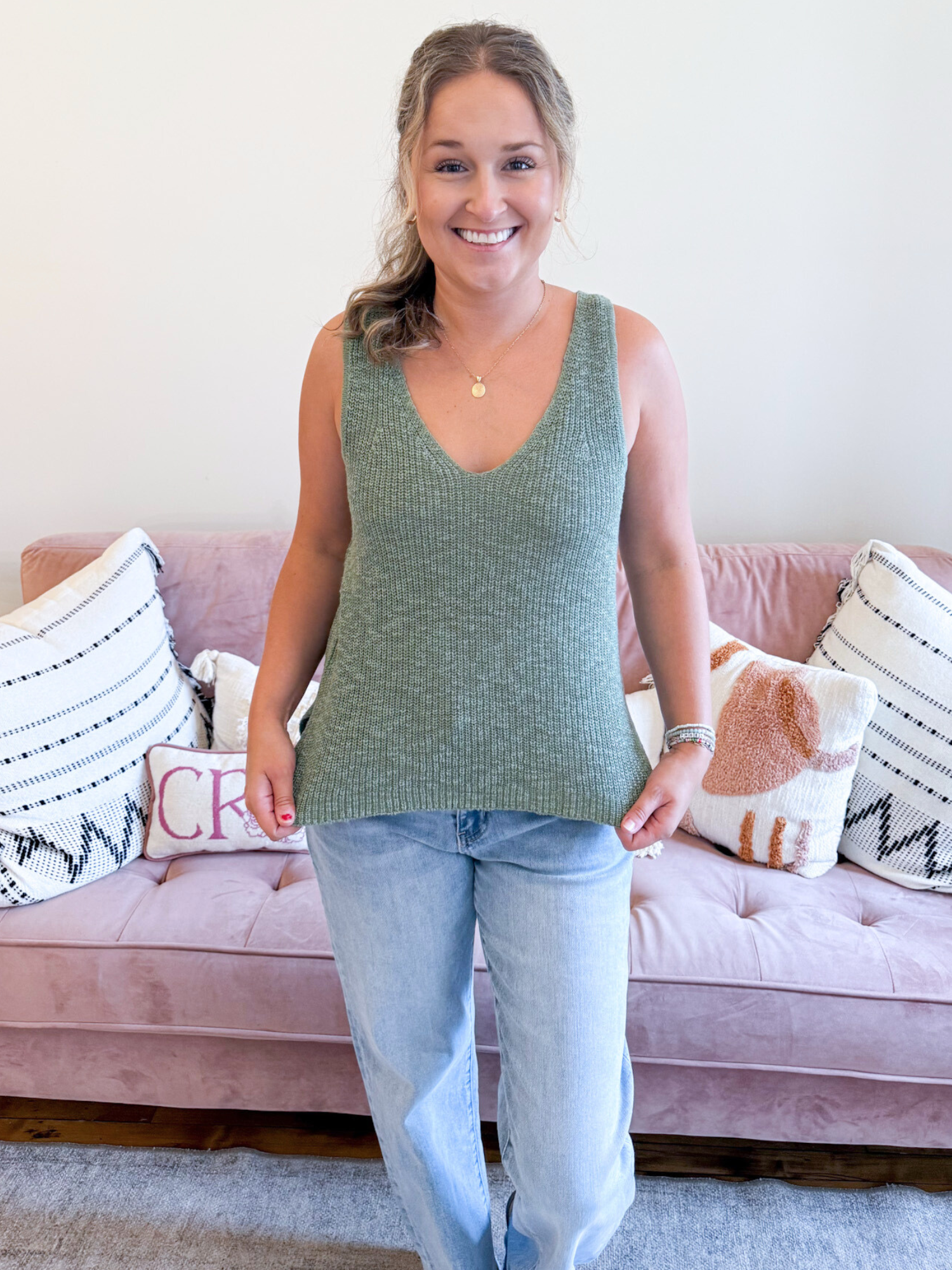 Marla Sweater Tank Top - Spruce - The Collective Rose