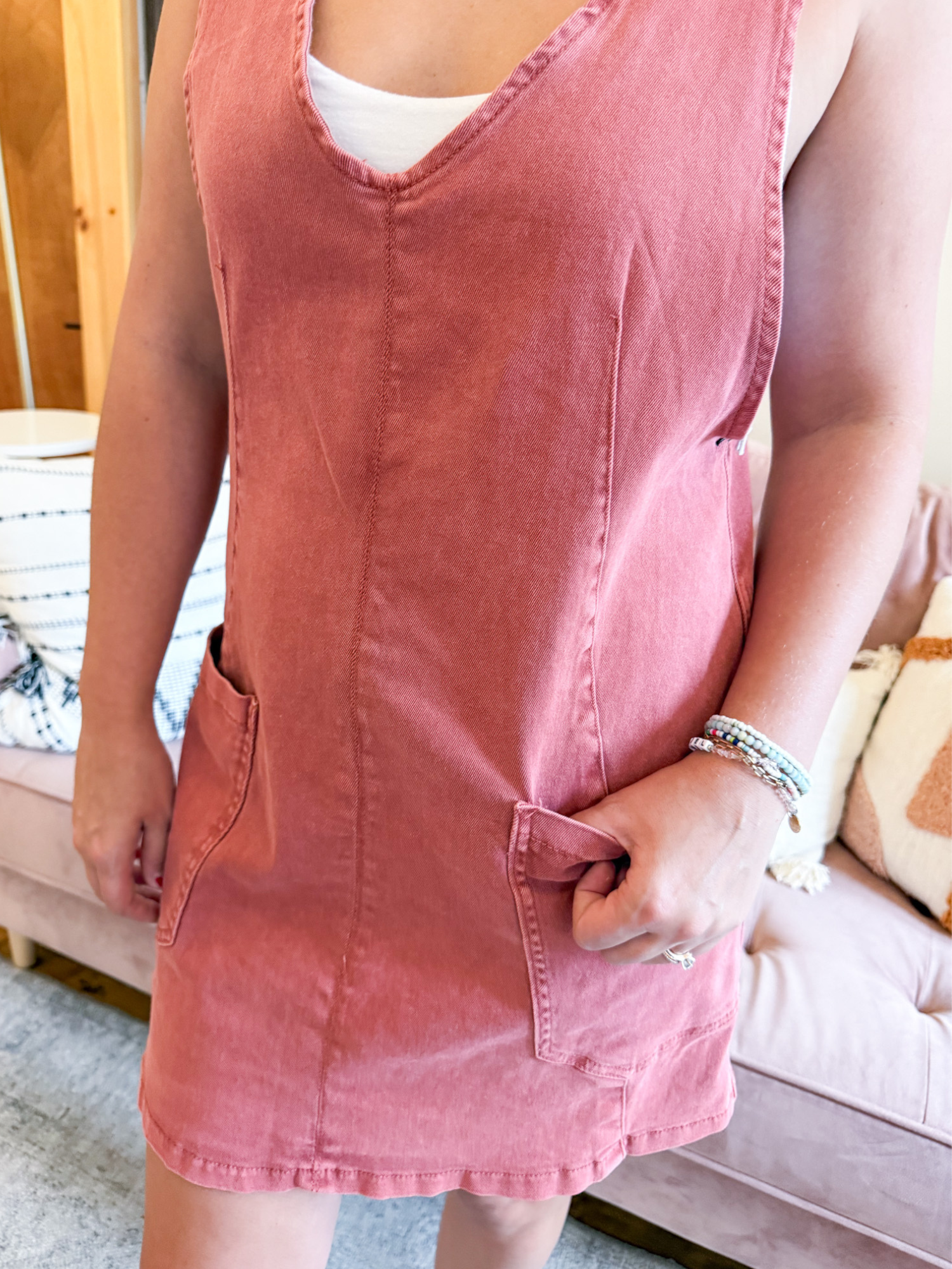 Carlin Denim Overall Dress - Dusty Rose - The Collective Rose
