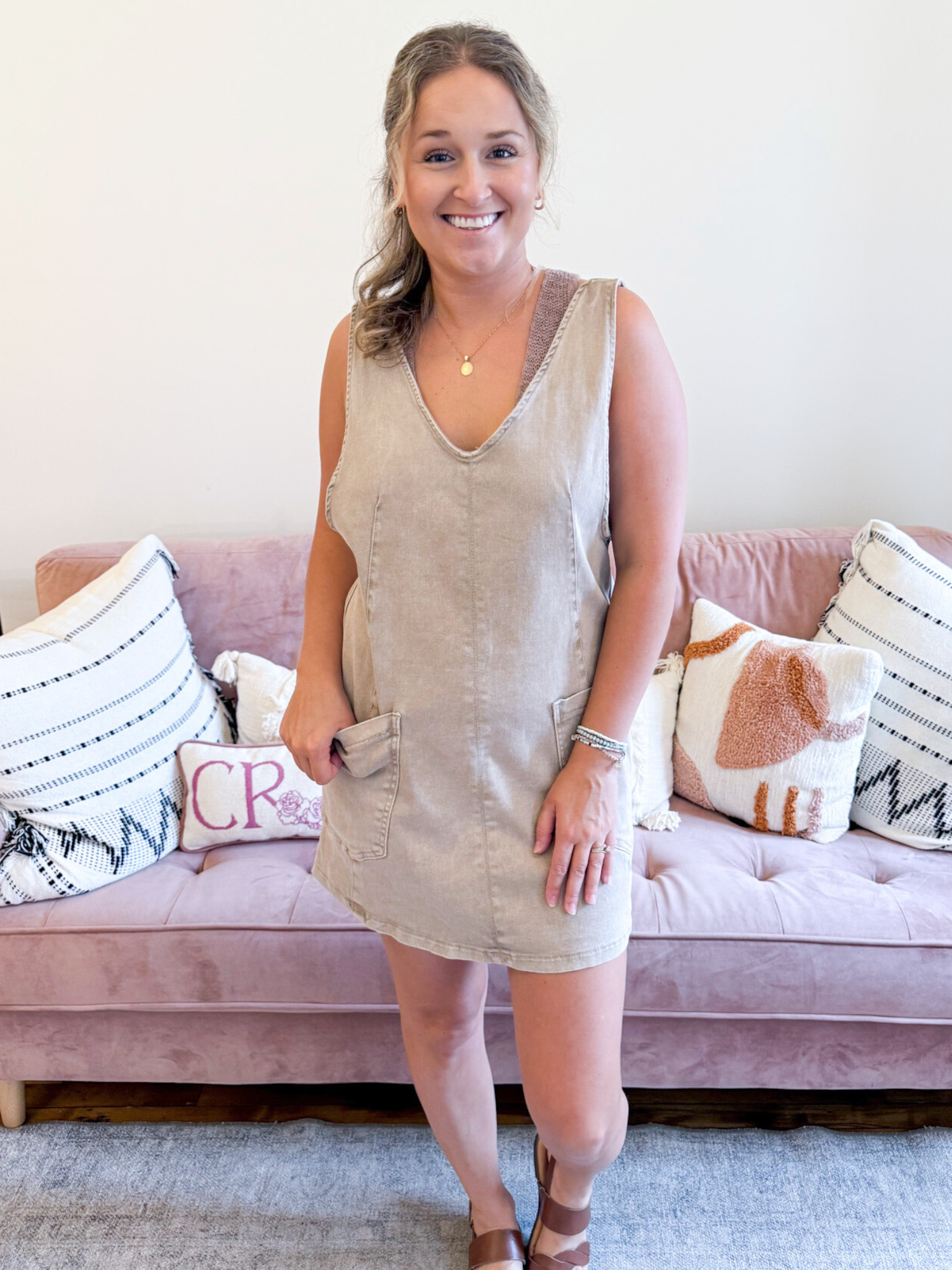 Carlin Denim Overall Dress - Ash Mocha - The Collective Rose