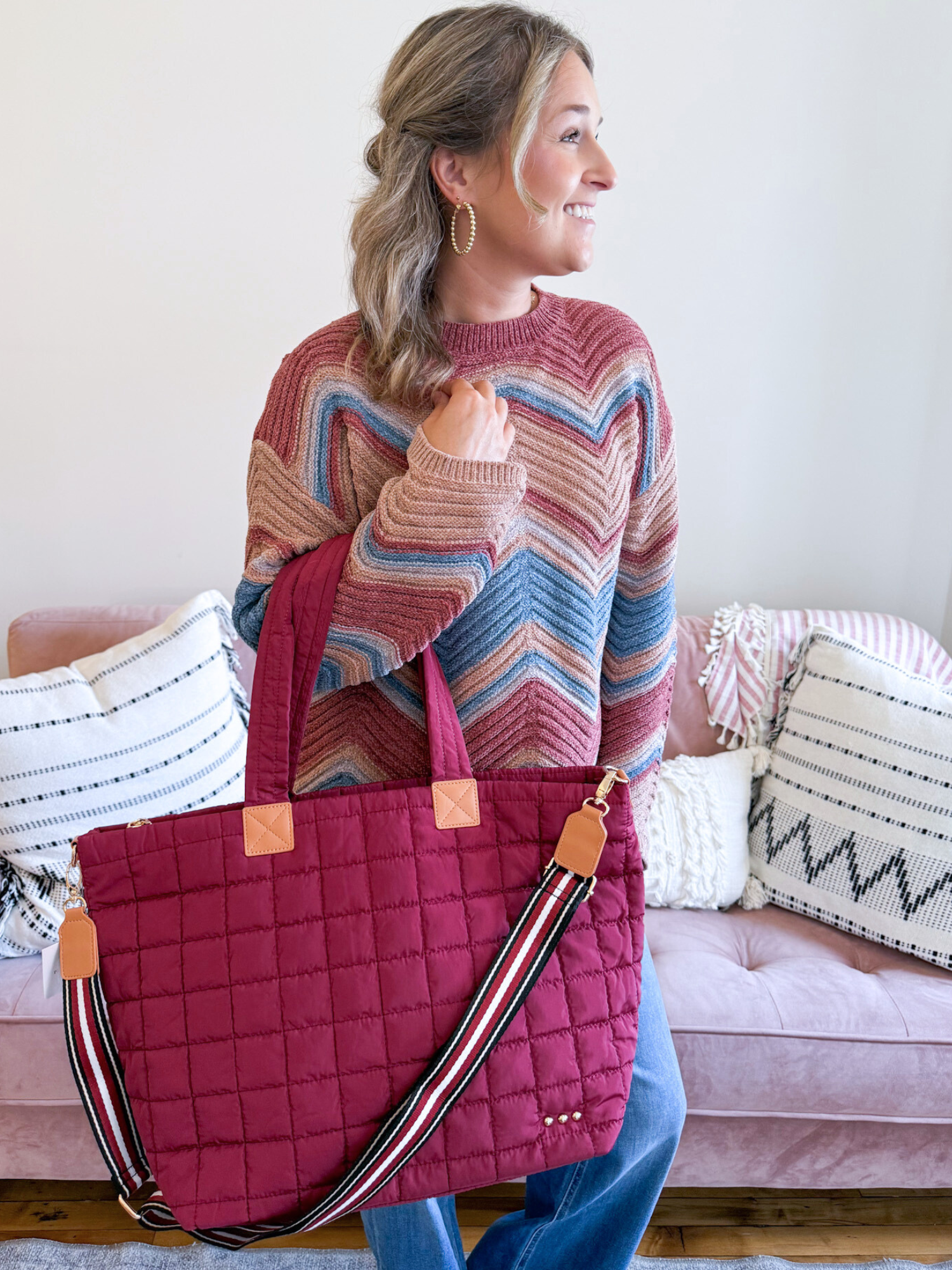 Day Dreamer Quilted Travel Tote - Burgundy - The Collective Rose