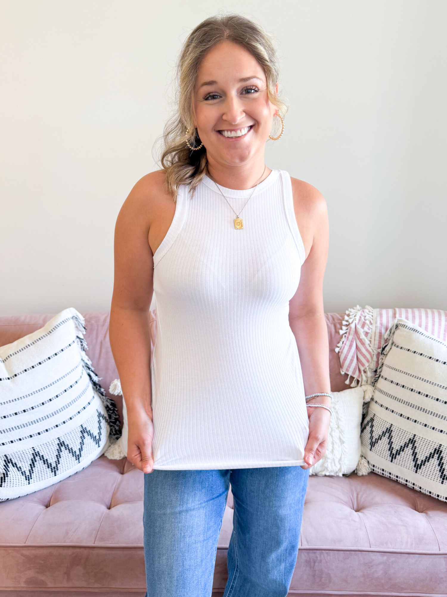 Basic Ribbed Tank - White - The Collective Rose
