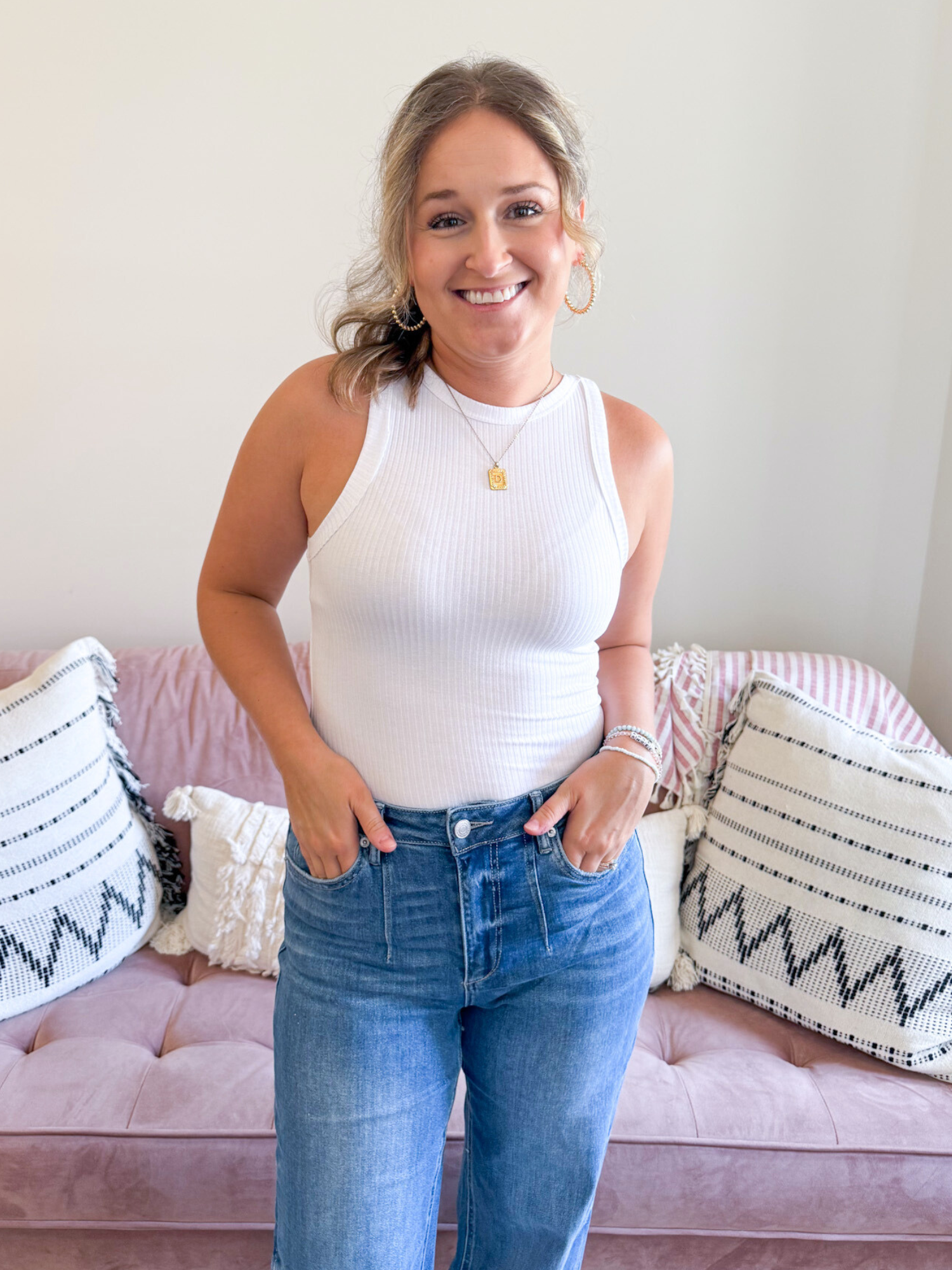 Basic Ribbed Tank - White - The Collective Rose