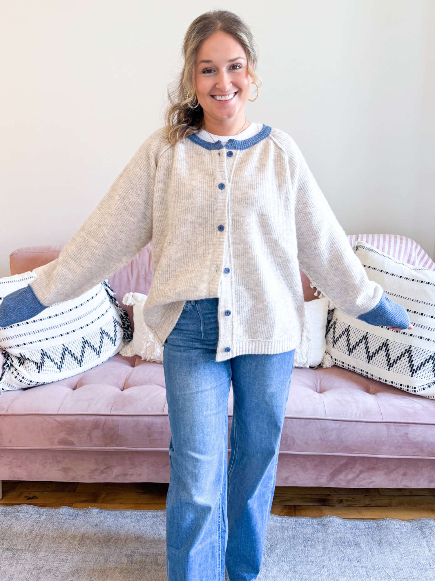 Shelbie Contrast Knit Cardigan - The Collective Rose