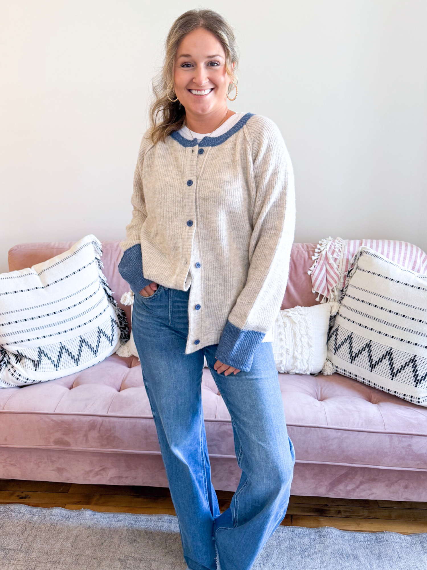 Shelbie Contrast Knit Cardigan - The Collective Rose
