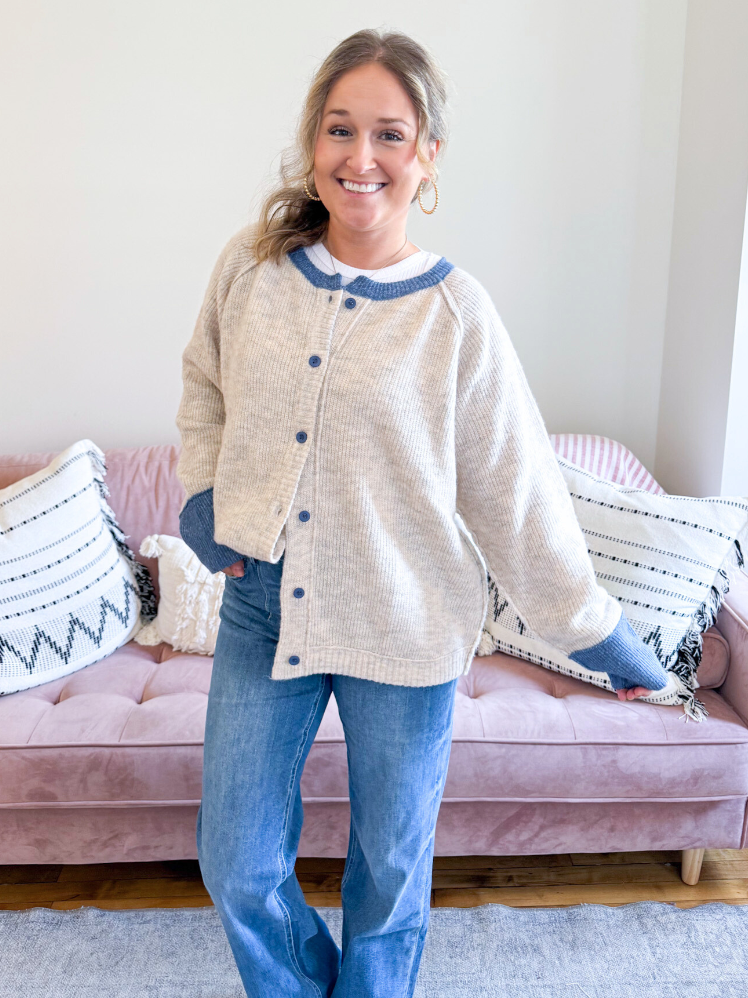 Shelbie Contrast Knit Cardigan - The Collective Rose